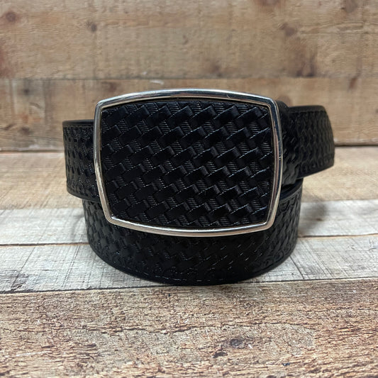 Men's Western Cowboy Braided Woven Effect Belt with Square Buckle Cinto Efecto Tejido Hebilla Cuadrada