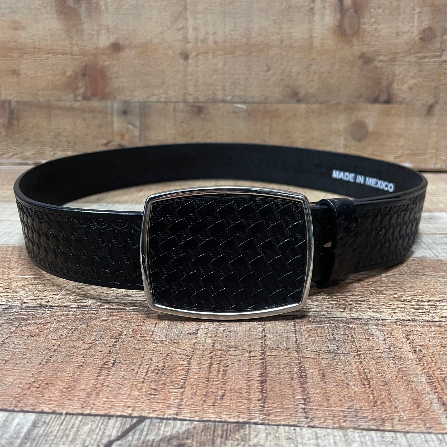 Men's Western Cowboy Braided Woven Effect Belt with Square Buckle Cinto Efecto Tejido Hebilla Cuadrada