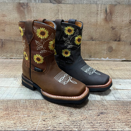 Girl's Rodeo Cowgirl Embroidery Sunflowers Boots Genuine Leather  Est.711 Girasoles