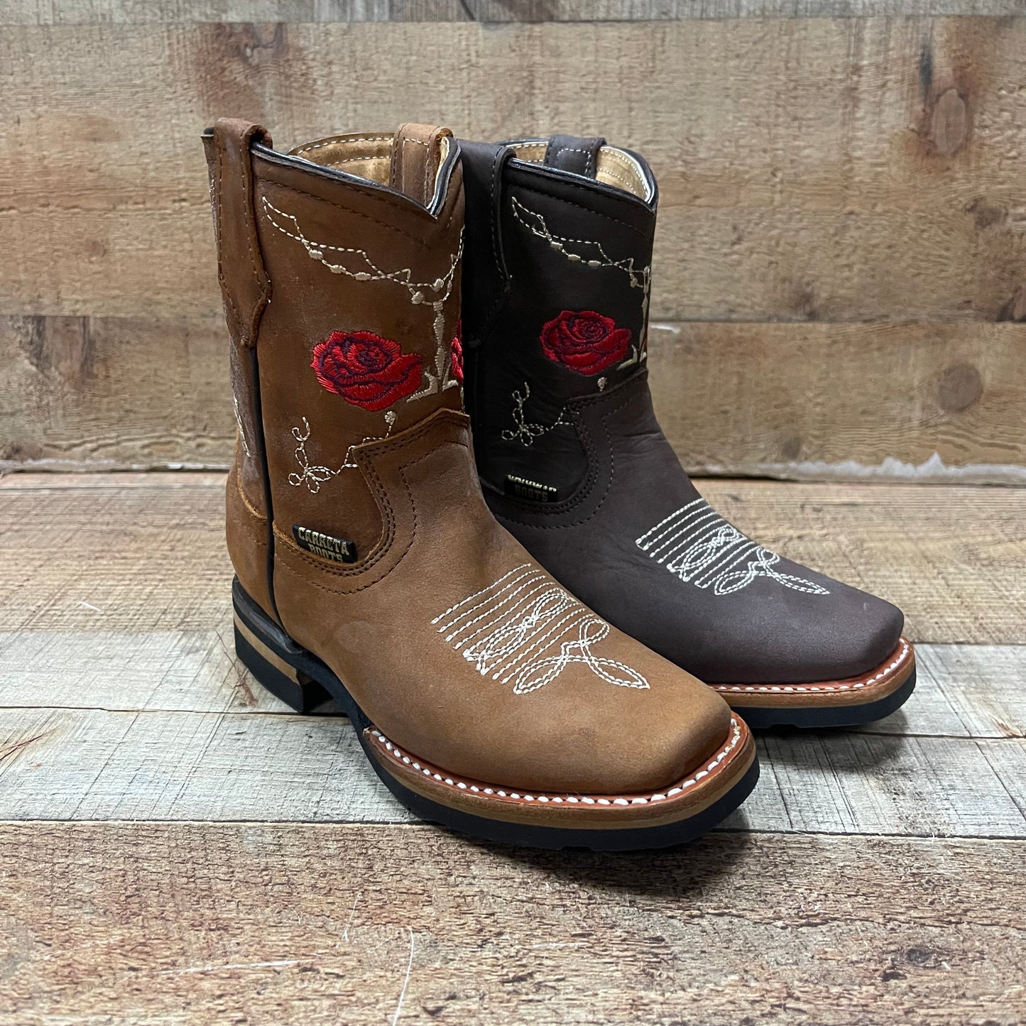 Girl's Rodeo Cowgirl Red Flowers Boots Zipper Est.706 Nina Rosas