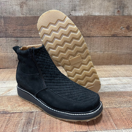 Men's Work Black Double Zipper Handwoven Genuine Leather Oil/Slip Resistant Est.33 Petatillo Negro Suela Doble Densidad Cierres