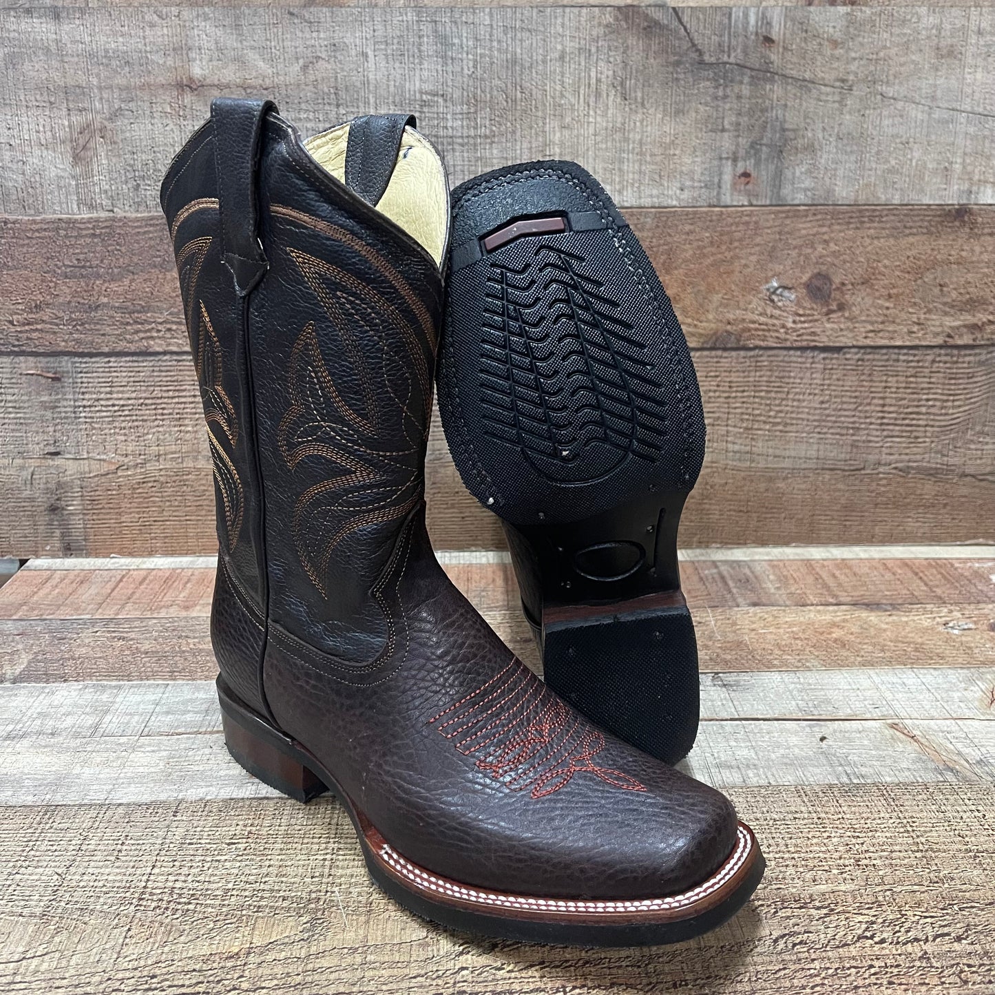 Men's Western Cowboy Rodeo Square Toe Genuine Leather Boot Bota Vaquera Est.721 Shoulder