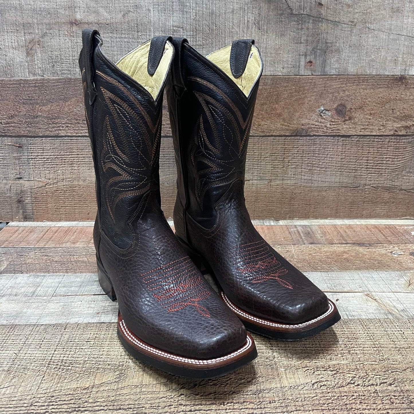 Men's Western Cowboy Rodeo Square Toe Genuine Leather Boot Bota Vaquera Est.721 Shoulder