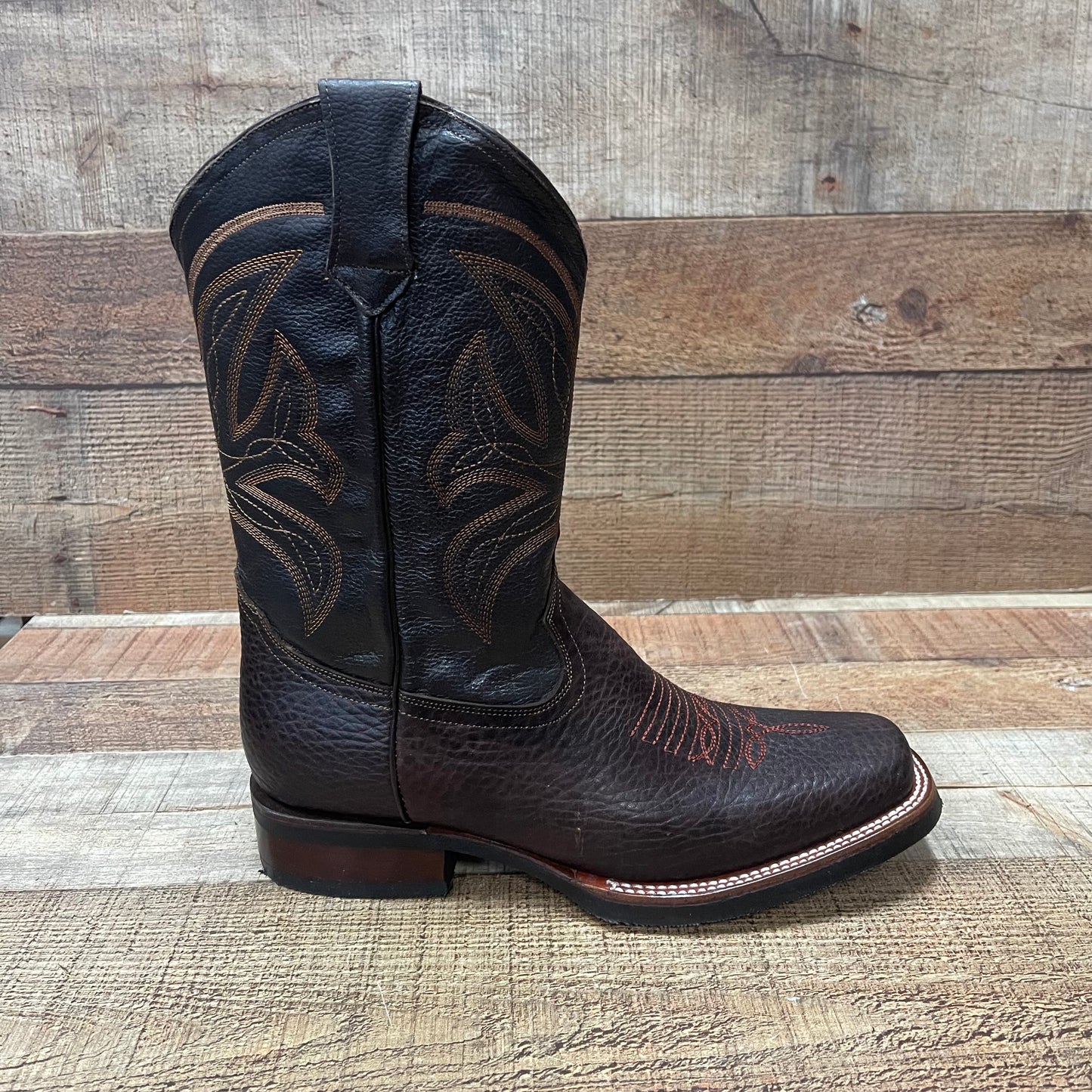 Men's Western Cowboy Rodeo Square Toe Genuine Leather Boot Bota Vaquera Est.721 Shoulder