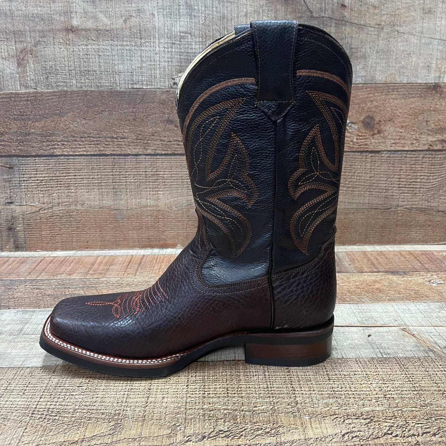 Men's Western Cowboy Rodeo Square Toe Genuine Leather Boot Bota Vaquera Est.721 Shoulder