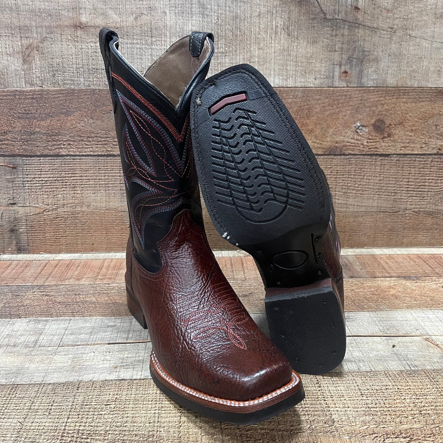 Men's Western Cowboy Rodeo Square Toe Genuine Leather Boot Bota Vaquera Est.721 Shoulder