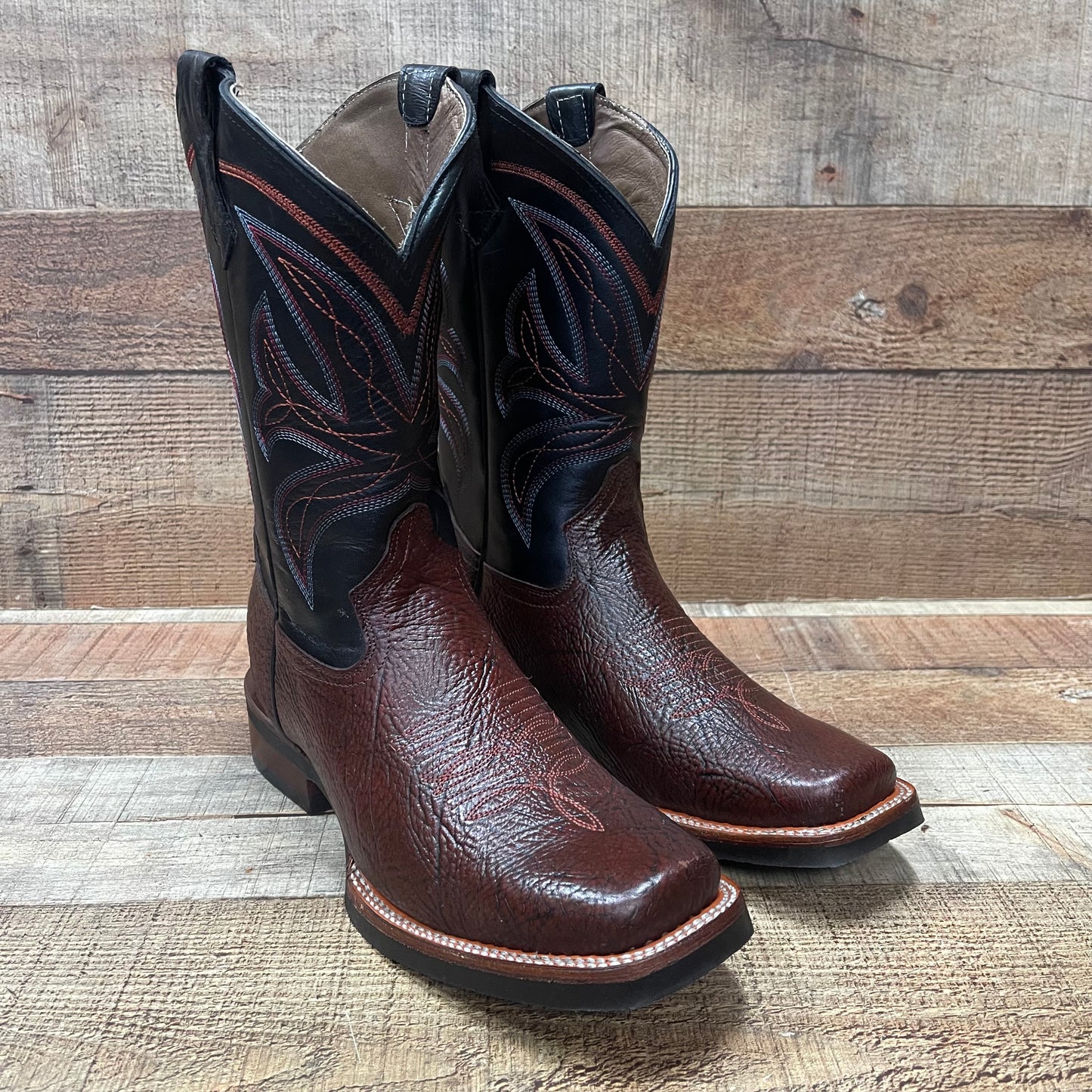 Men's Western Cowboy Rodeo Square Toe Genuine Leather Boot Bota Vaquera Est.721 Shoulder