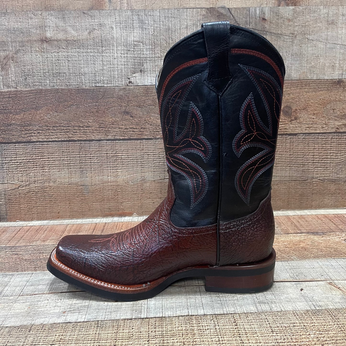 Men's Western Cowboy Rodeo Square Toe Genuine Leather Boot Bota Vaquera Est.721 Shoulder