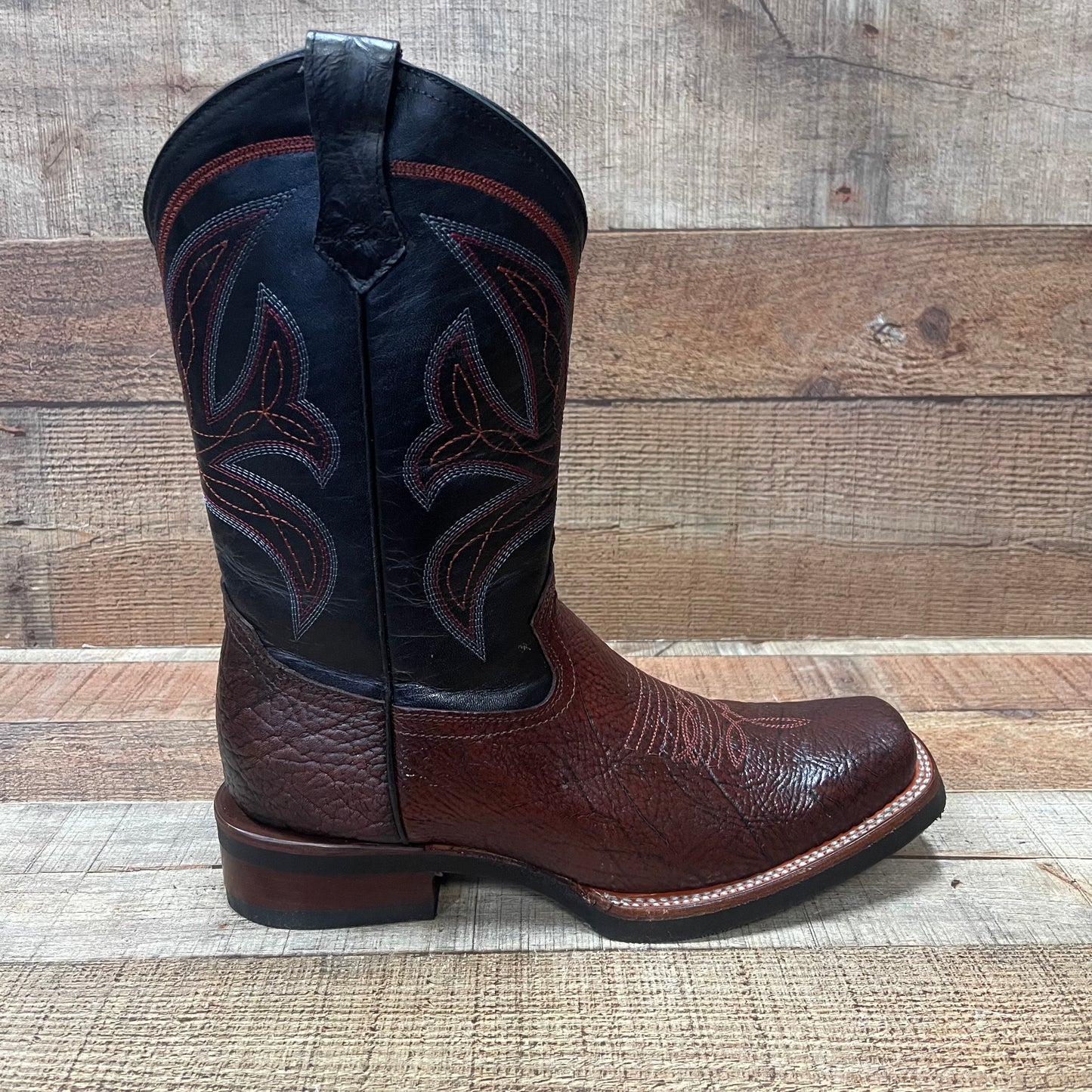 Men's Western Cowboy Rodeo Square Toe Genuine Leather Boot Bota Vaquera Est.721 Shoulder