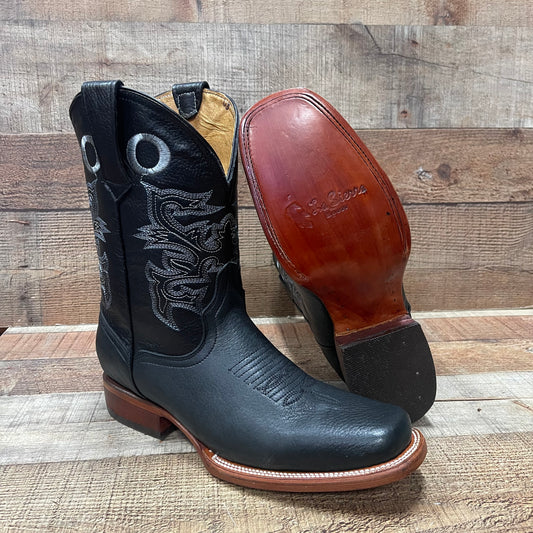 Men's Western Cowboy Rodeo Square Toe Genuine Leather Boots Leather Sole Bota Vaquera Est.722 Suela Cuero Napa Negro