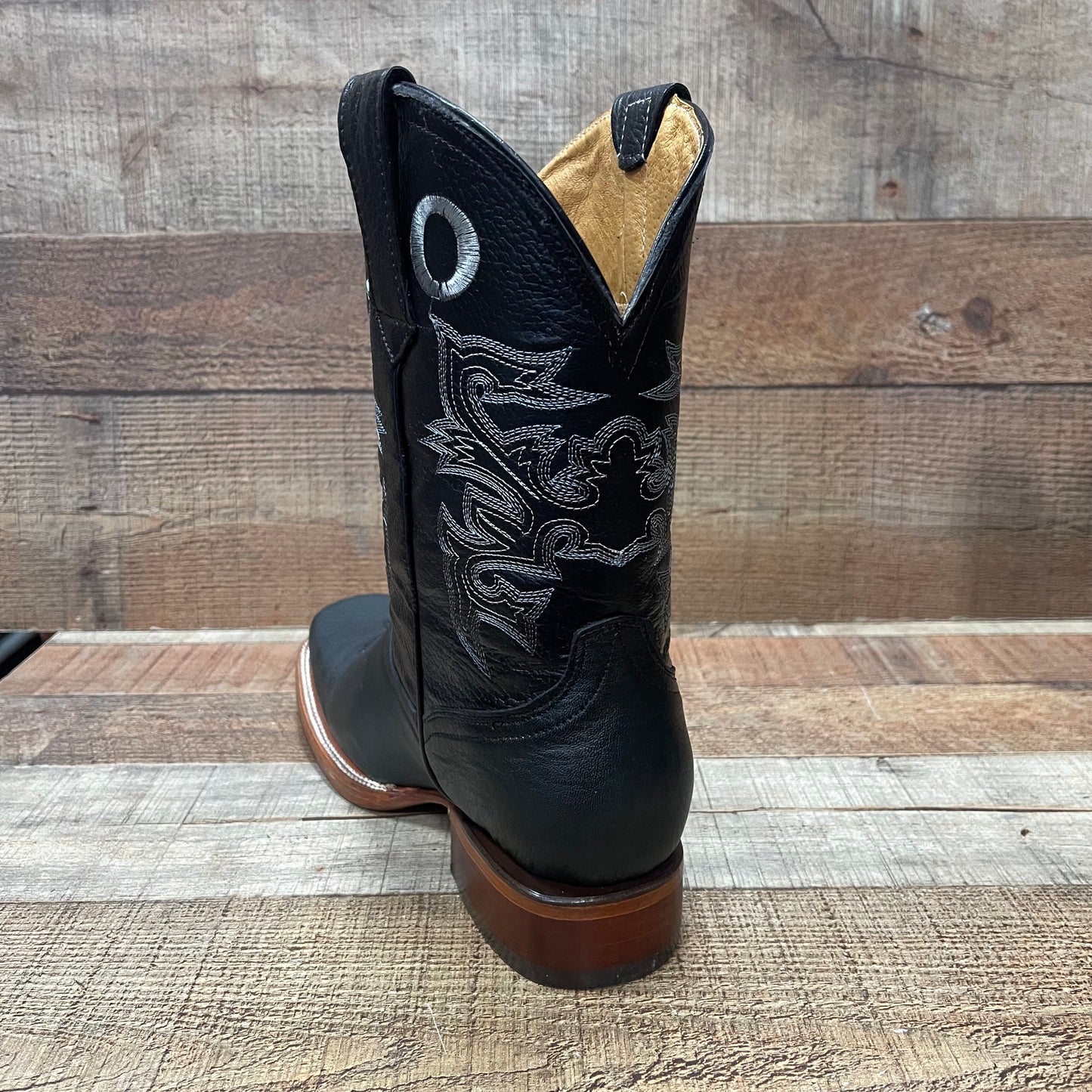 Men's Western Cowboy Rodeo Square Toe Genuine Leather Boots Leather Sole Bota Vaquera Est.722 Suela Cuero Napa Negro