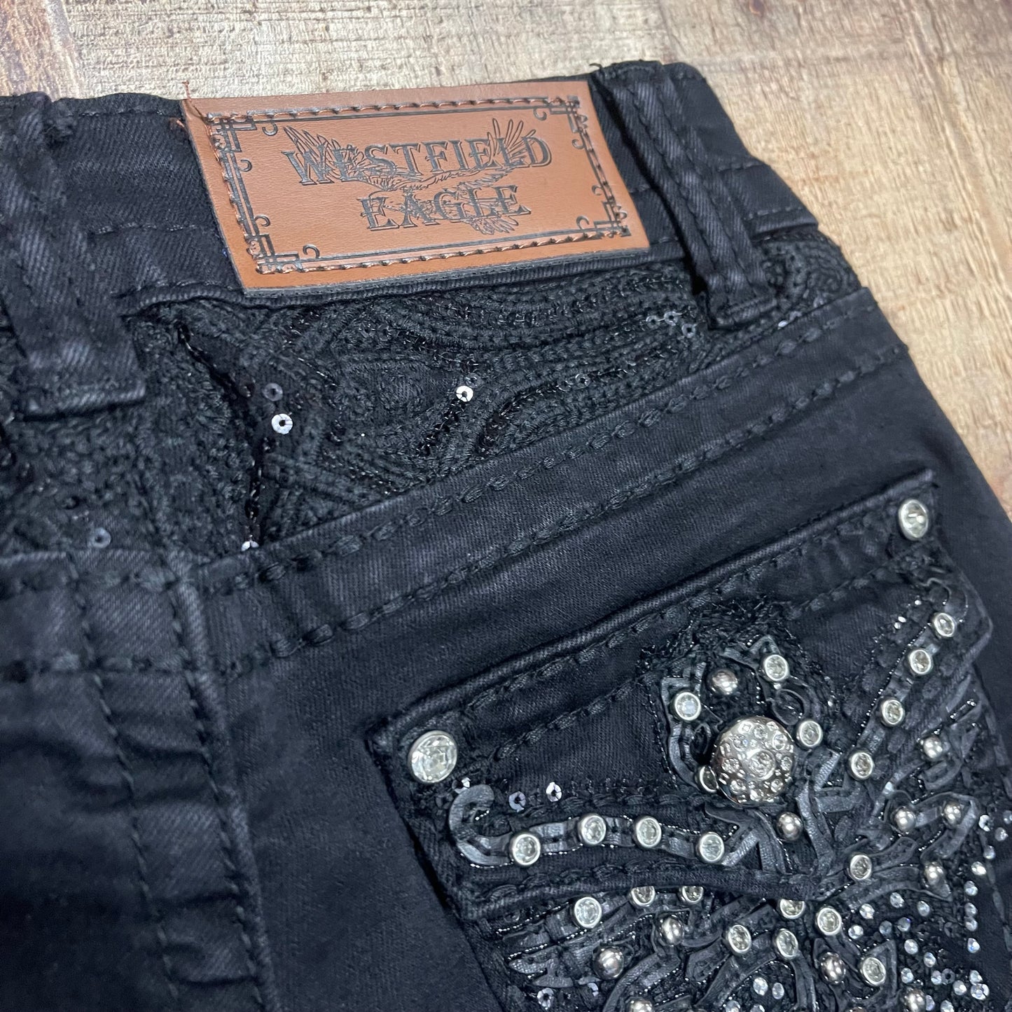 Women's Cowgirl Western Black Jeans Pantalón Dama Negro Corte Vaquero