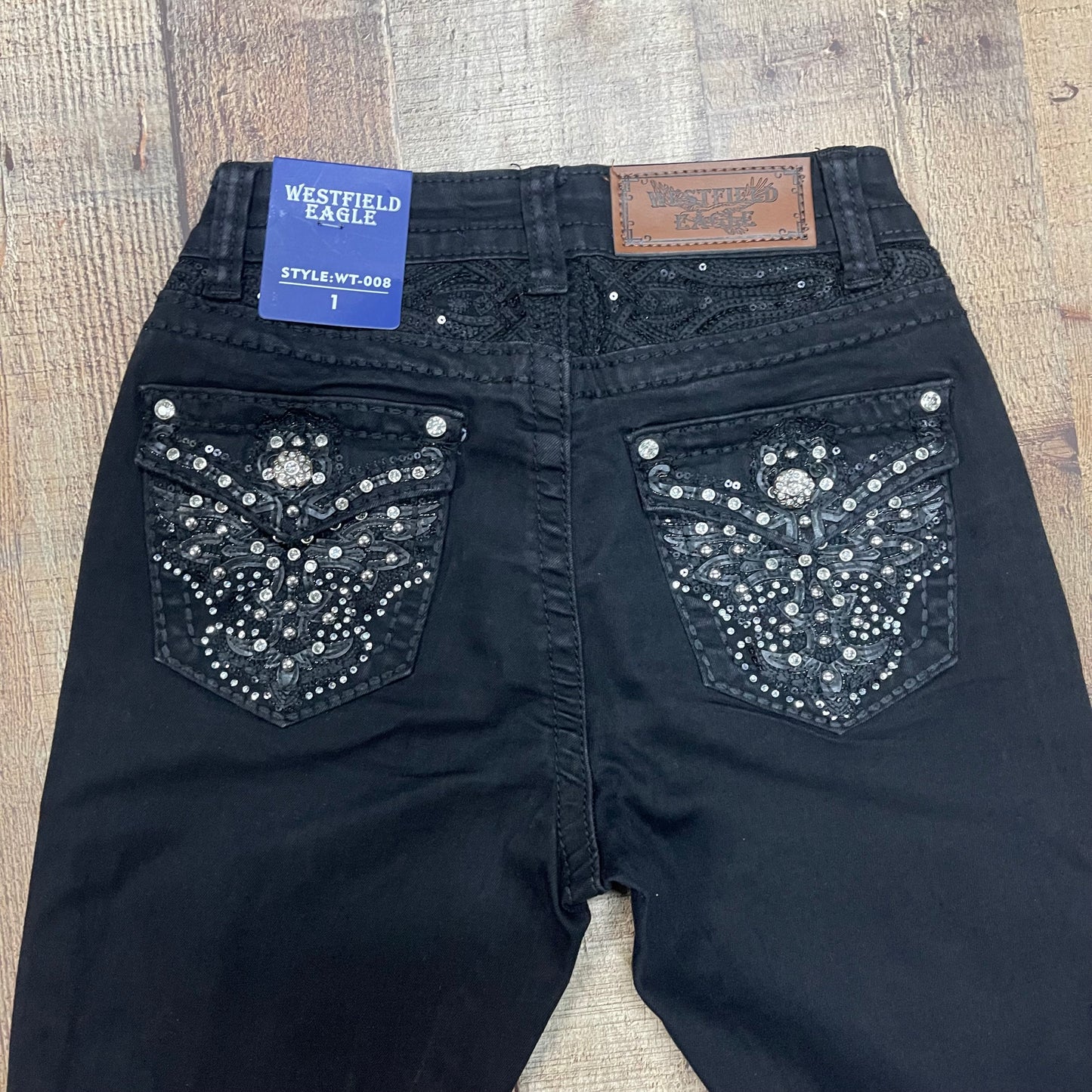 Women's Cowgirl Western Black Jeans Pantalón Dama Negro Corte Vaquero
