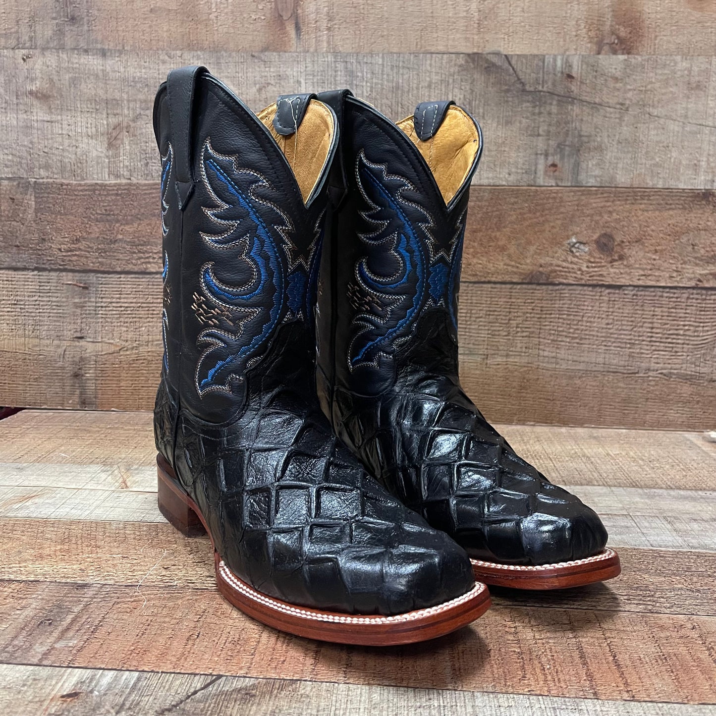 Men's Cowboy Western Fish Print Square Toe Boots Botas de Pescado Est. 722/700 Piraruco