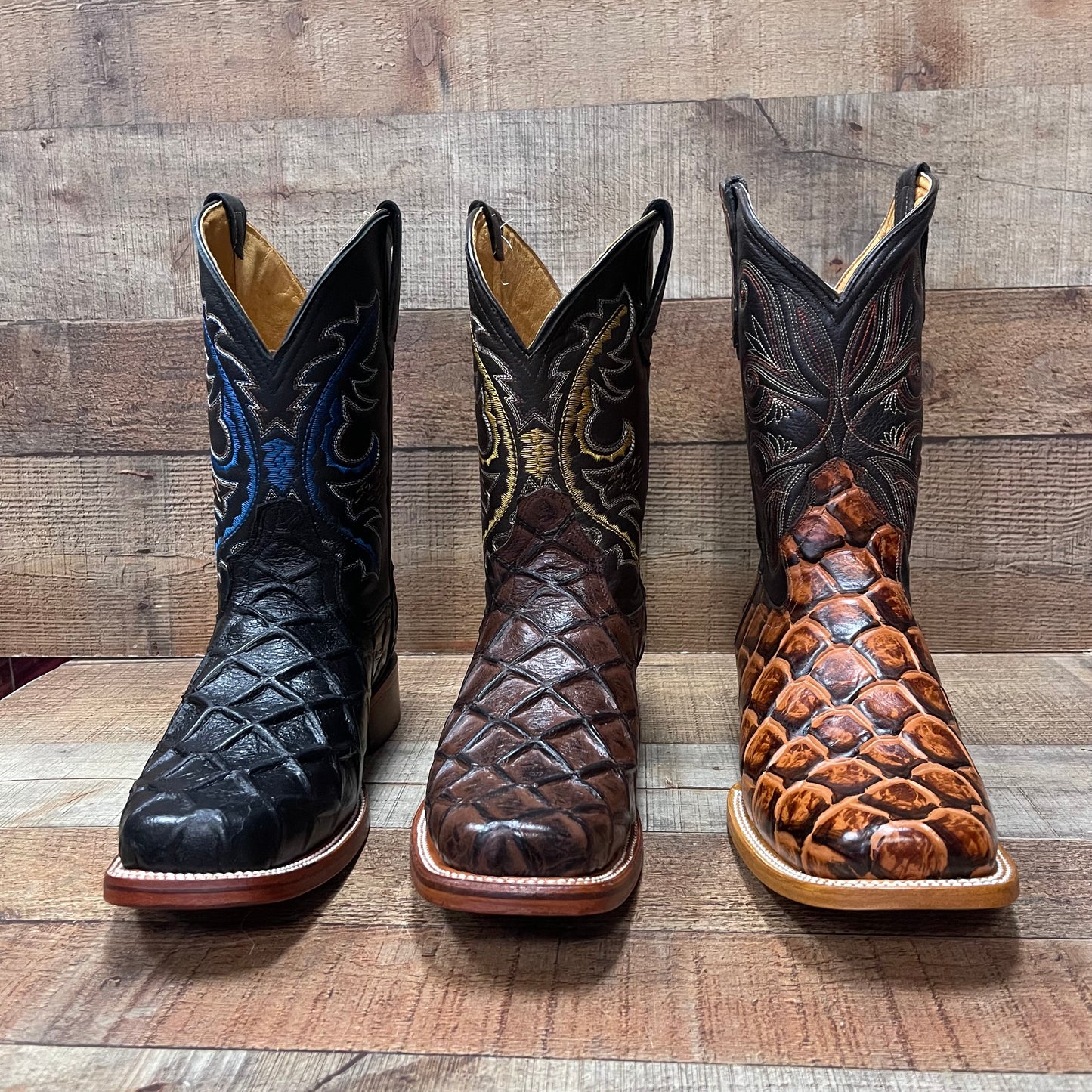 Men's Cowboy Western Fish Print Square Toe Boots Botas de Pescado Est. 722/700 Piraruco