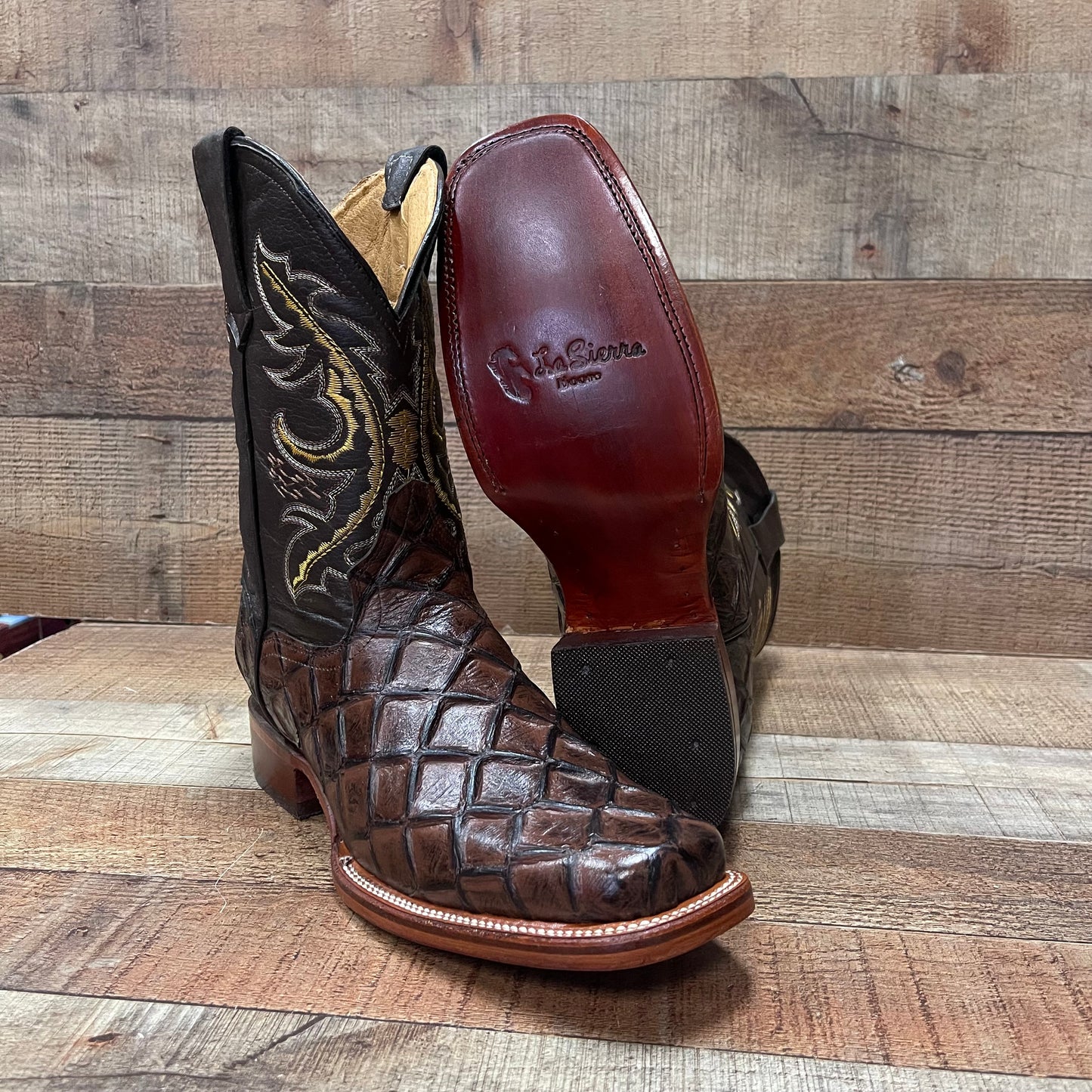 Men's Cowboy Western Fish Print Square Toe Boots Botas de Pescado Est. 722/700 Piraruco