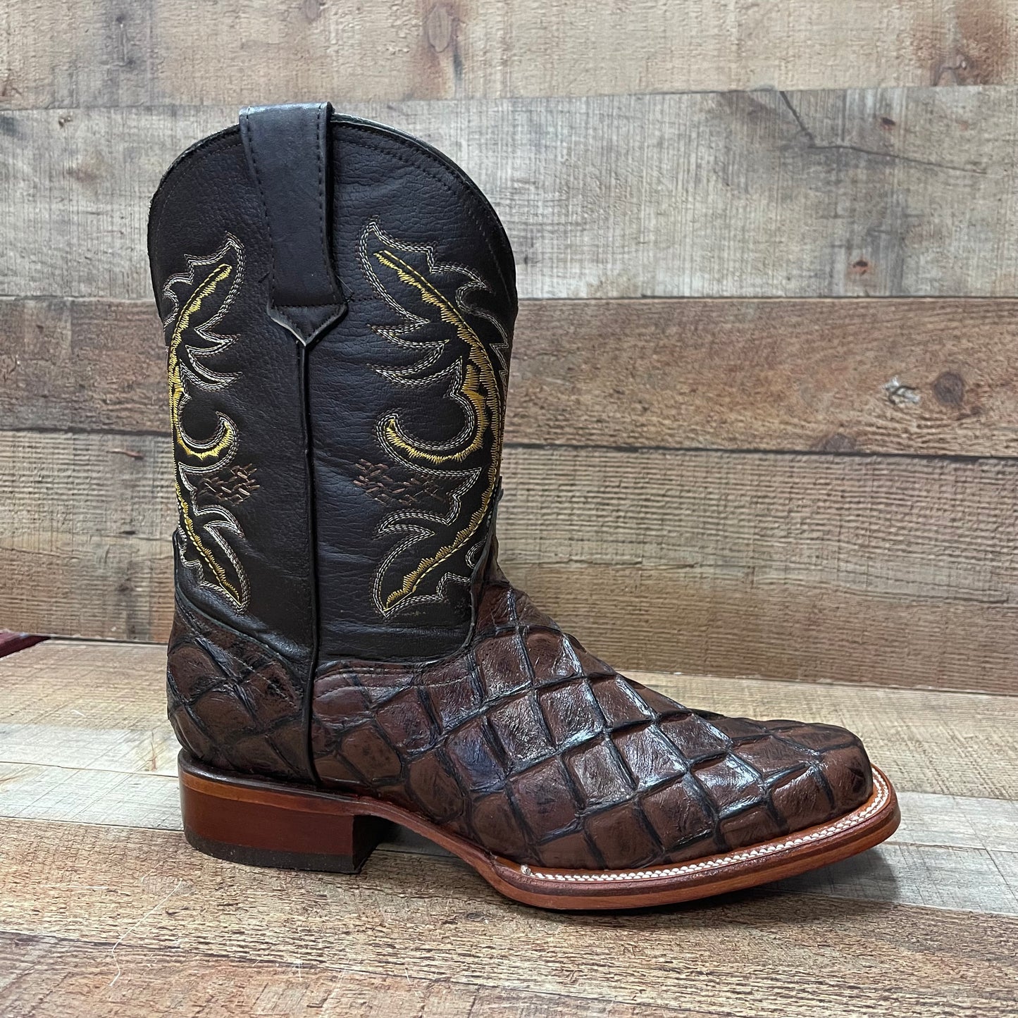 Men's Cowboy Western Fish Print Square Toe Boots Botas de Pescado Est. 722/700 Piraruco