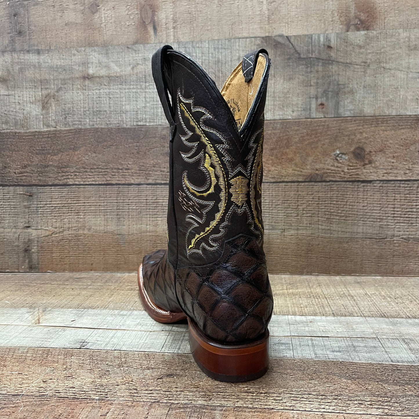 Men's Cowboy Western Fish Print Square Toe Boots Botas de Pescado Est. 722/700 Piraruco