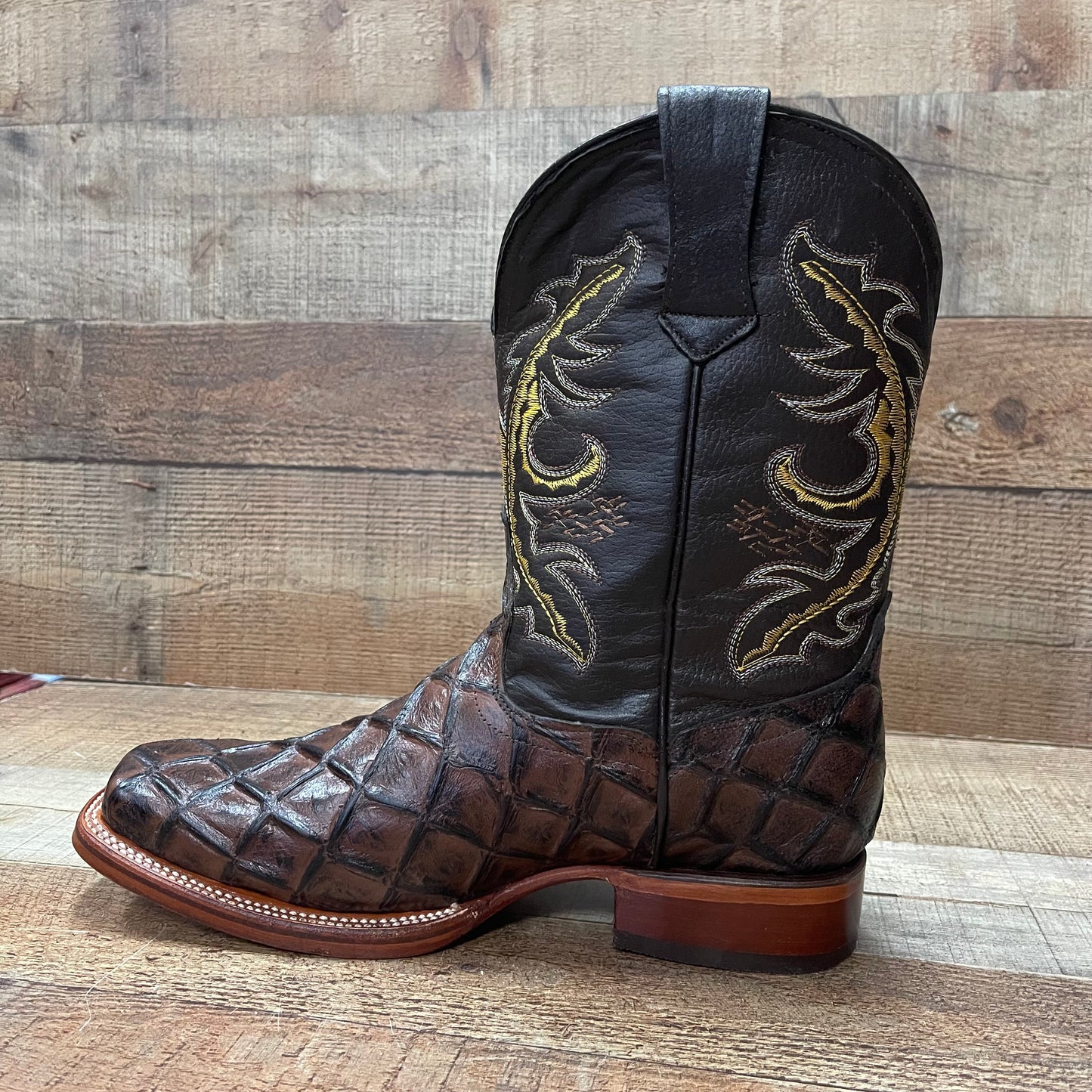 Men's Cowboy Western Fish Print Square Toe Boots Botas de Pescado Est. 722/700 Piraruco