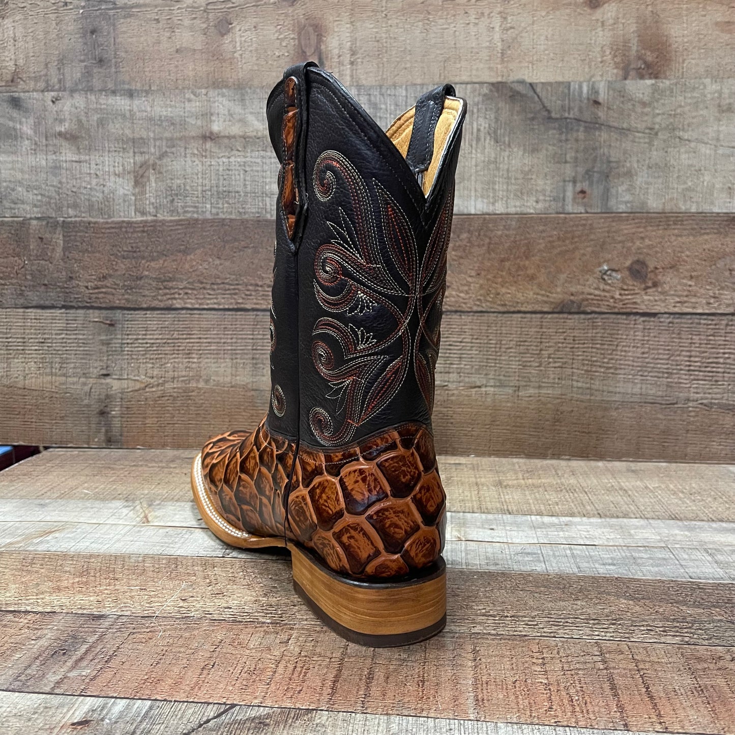 Men's Cowboy Western Fish Print Square Toe Boots Botas de Pescado Est. 722/700 Piraruco