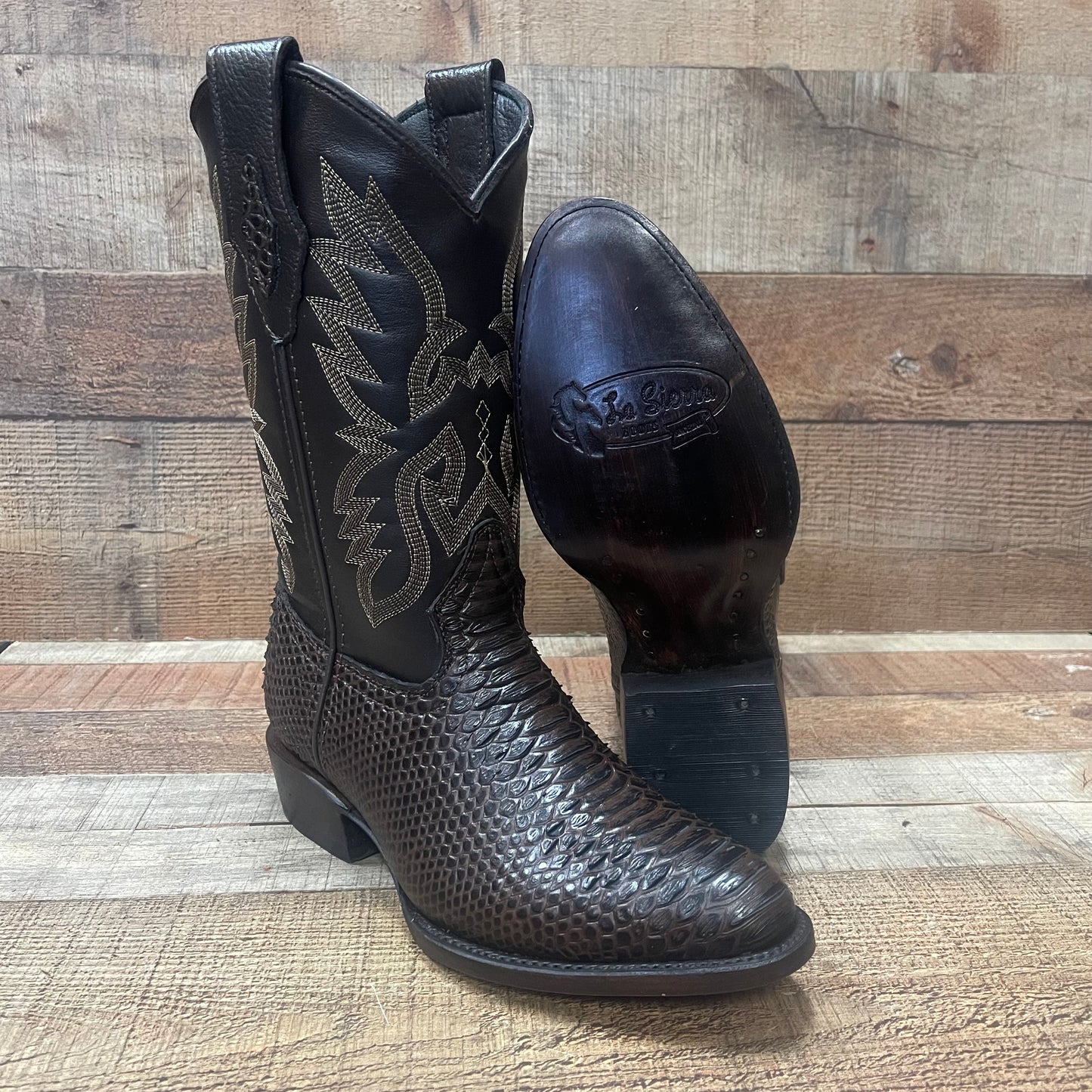 Men's Western Cowboy Pointy Boot Genuine Leather with Python Print Est.096 Piton Puntal