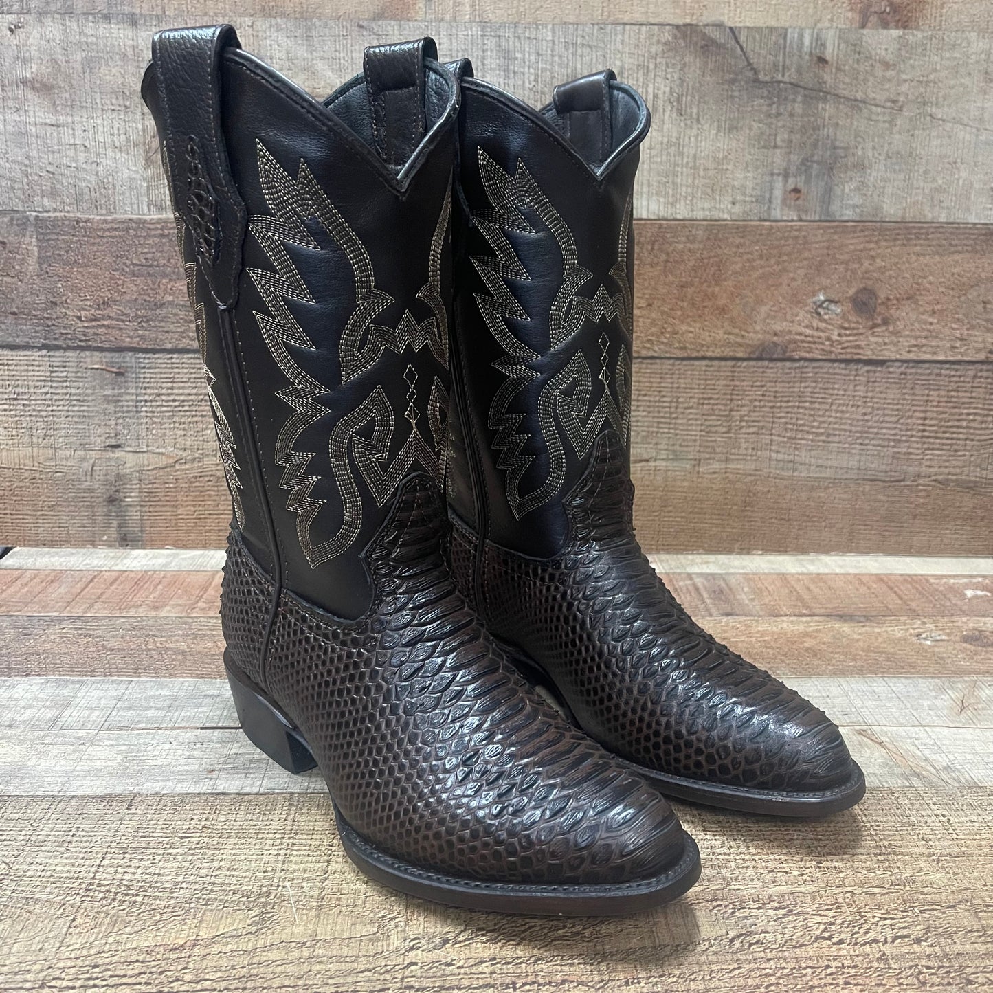 Men's Western Cowboy Pointy Boot Genuine Leather with Python Print Est.096 Piton Puntal