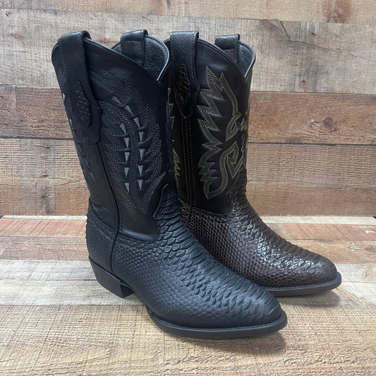 Men's Western Cowboy Pointy Boot Genuine Leather with Python Print Est.096 Piton Puntal