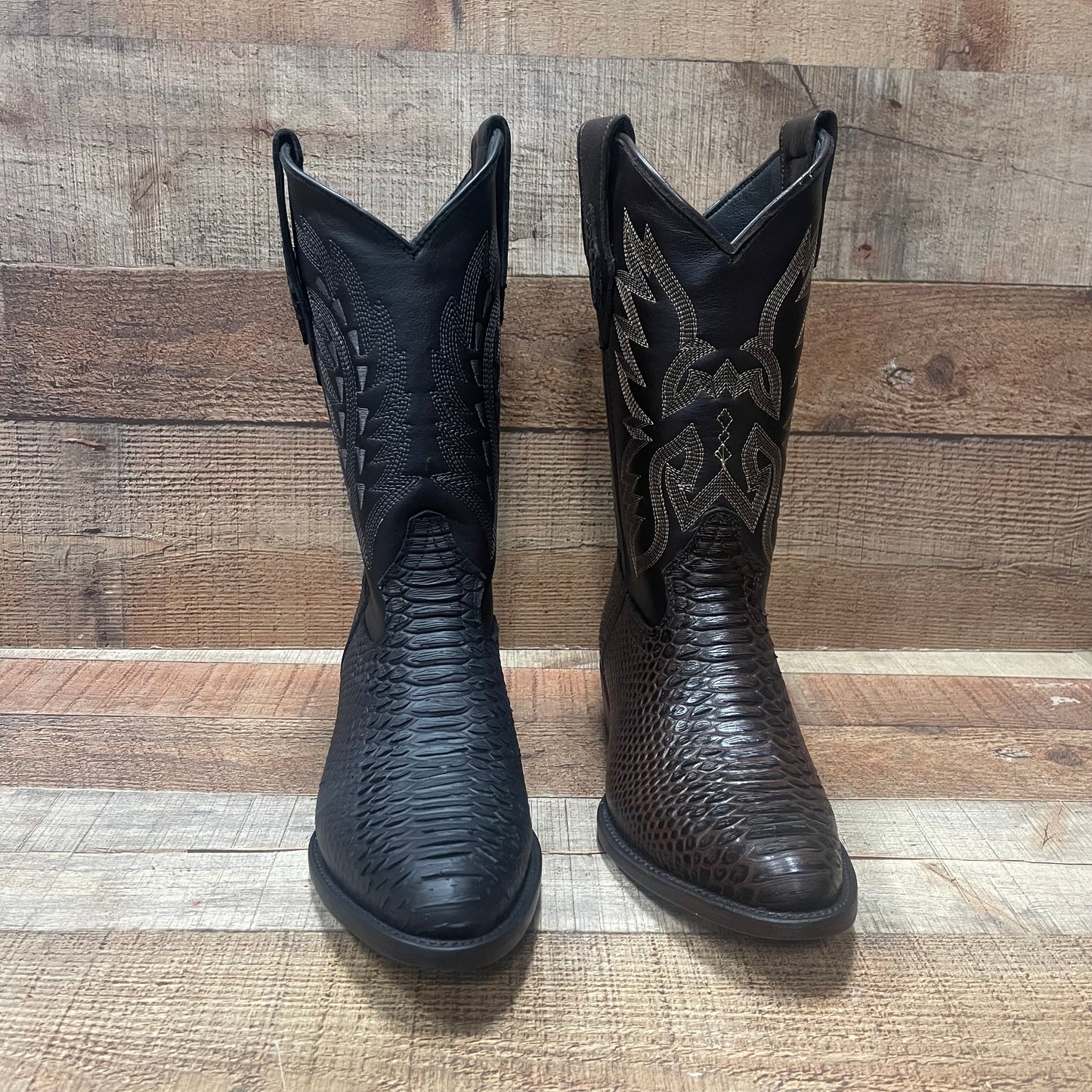 Men's Western Cowboy Pointy Boot Genuine Leather with Python Print Est.096 Piton Puntal