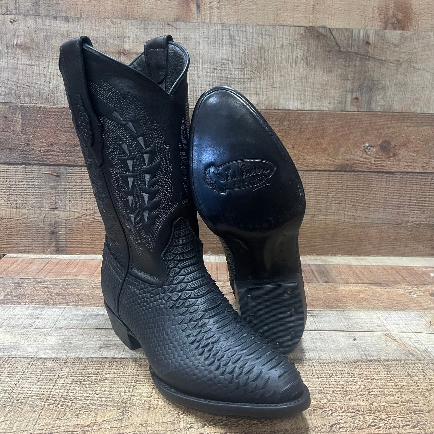 Men's Western Cowboy Pointy Boot Genuine Leather with Python Print Est.096 Piton Puntal