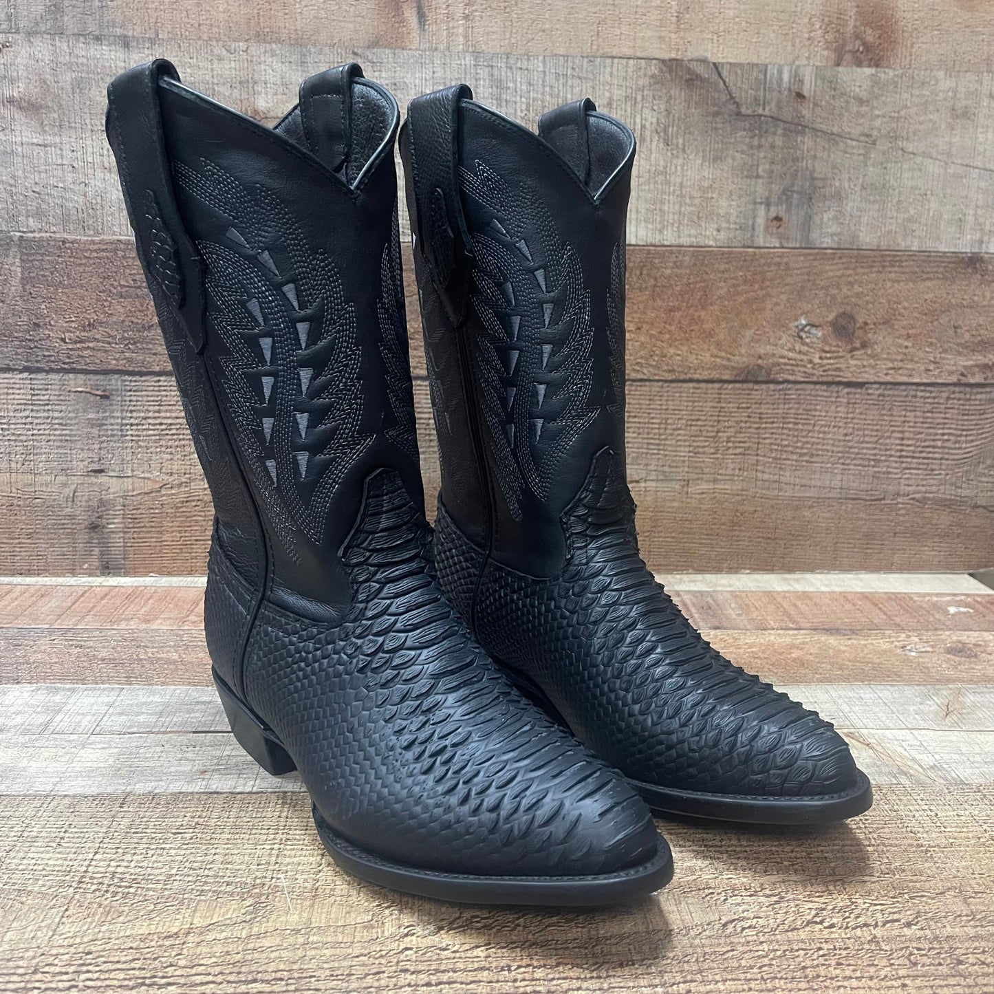 Men's Western Cowboy Pointy Boot Genuine Leather with Python Print Est.096 Piton Puntal