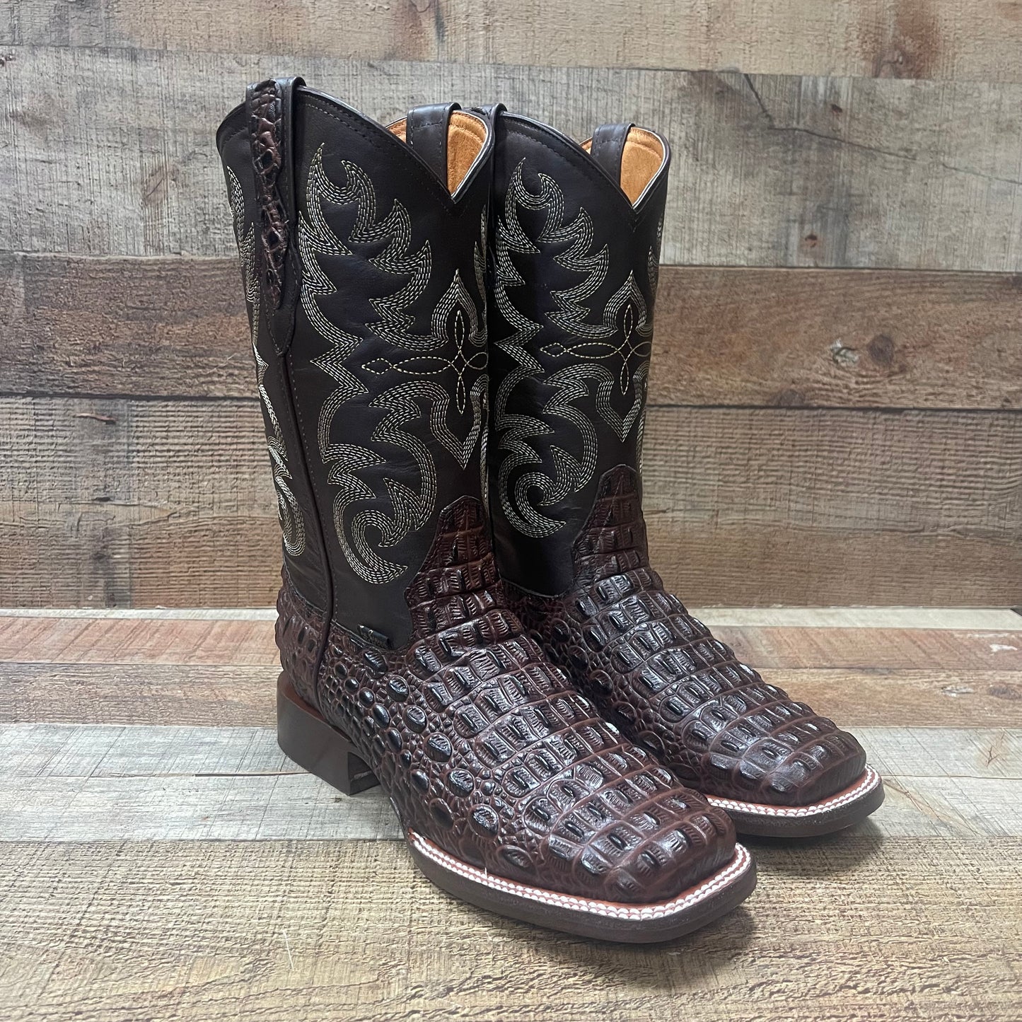 Men's Western Cowboy Genuine Leather with Crocodile Loin Print Est.720 Lomo Cocodrilo