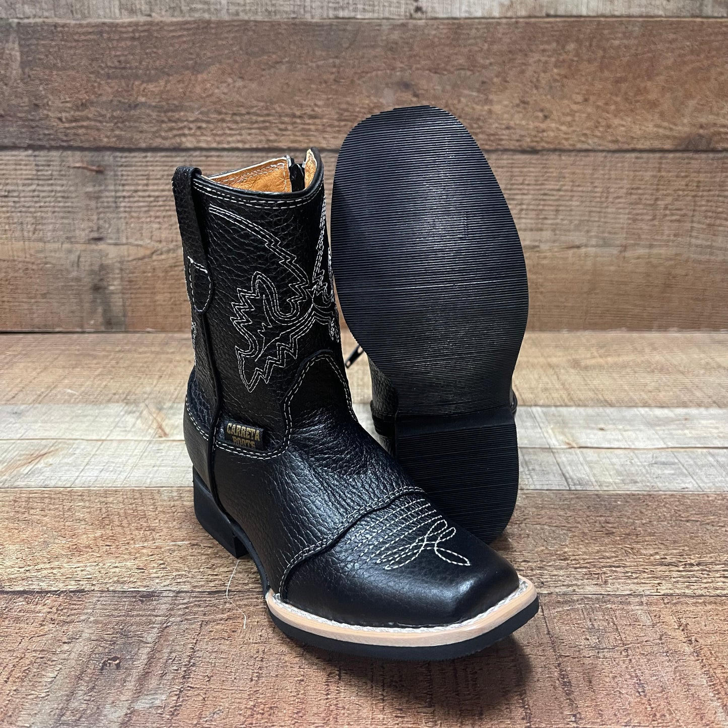 Boy's Rodeo Cowboy Genuine Leather Black Boots With Zipper Est.580