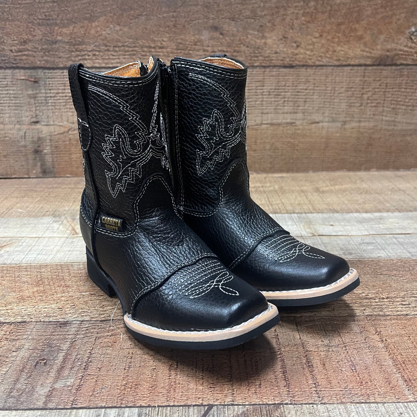 Boy's Rodeo Cowboy Genuine Leather Black Boots With Zipper Est.580