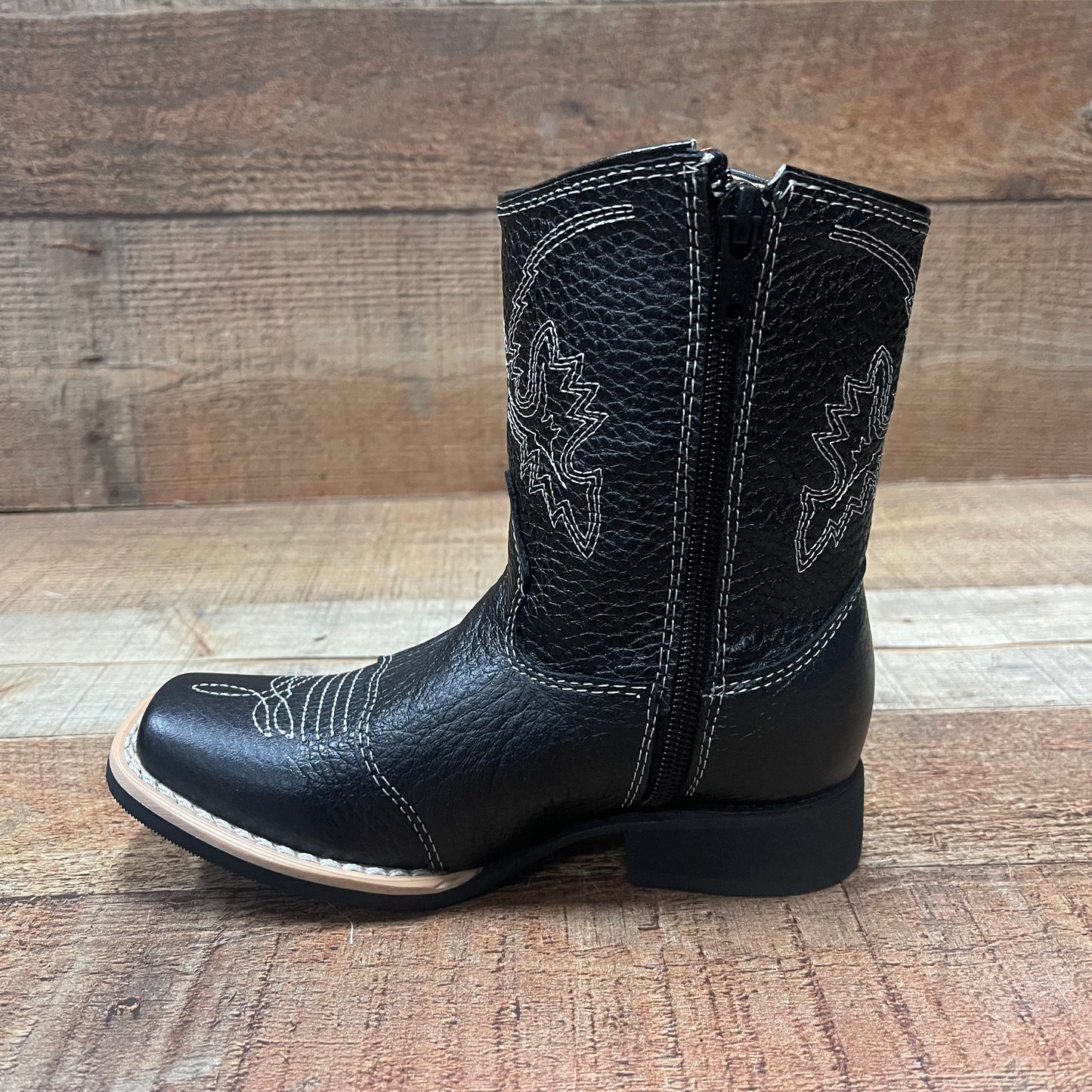 Boy's Rodeo Cowboy Genuine Leather Black Boots With Zipper Est.580