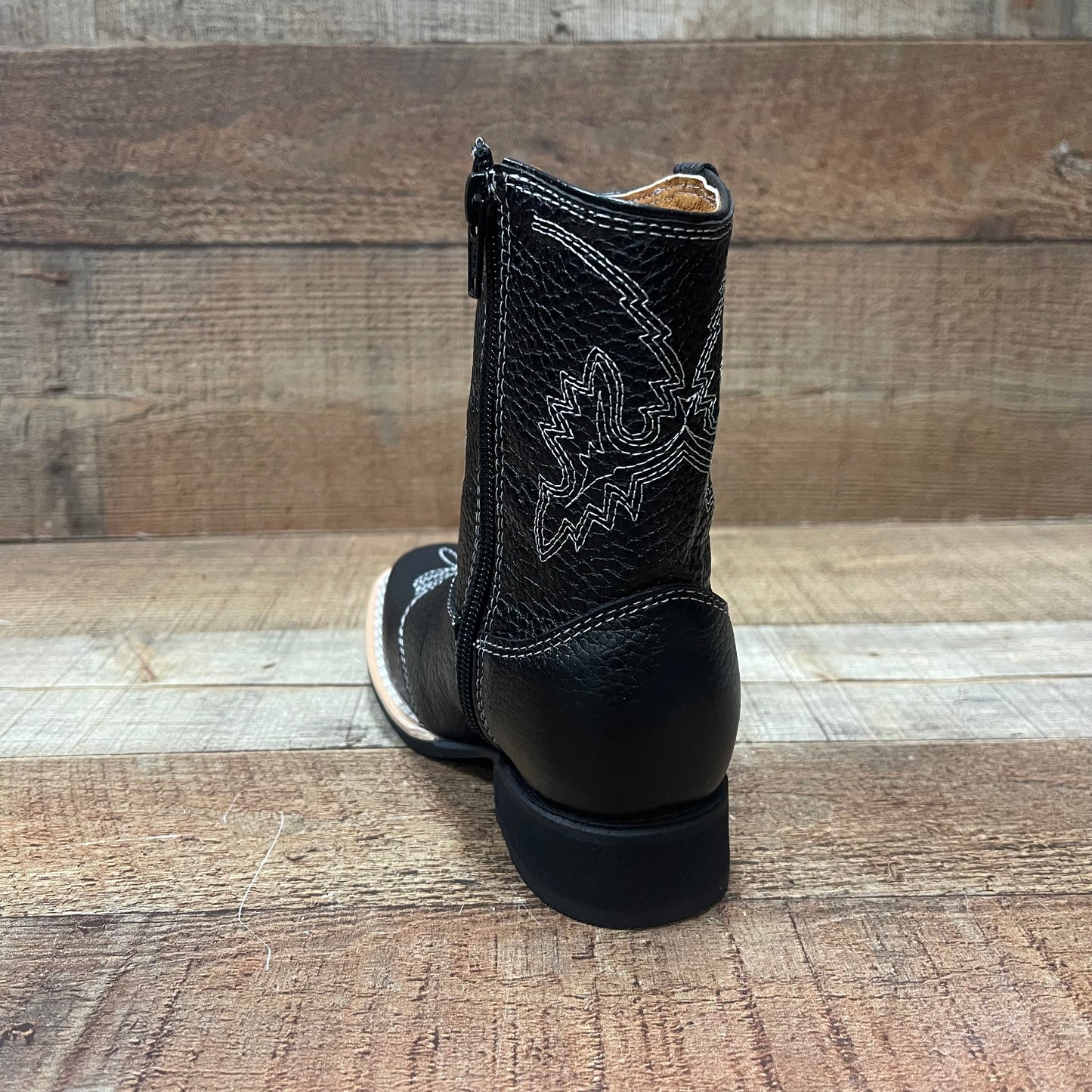 Boy's Rodeo Cowboy Genuine Leather Black Boots With Zipper Est.580