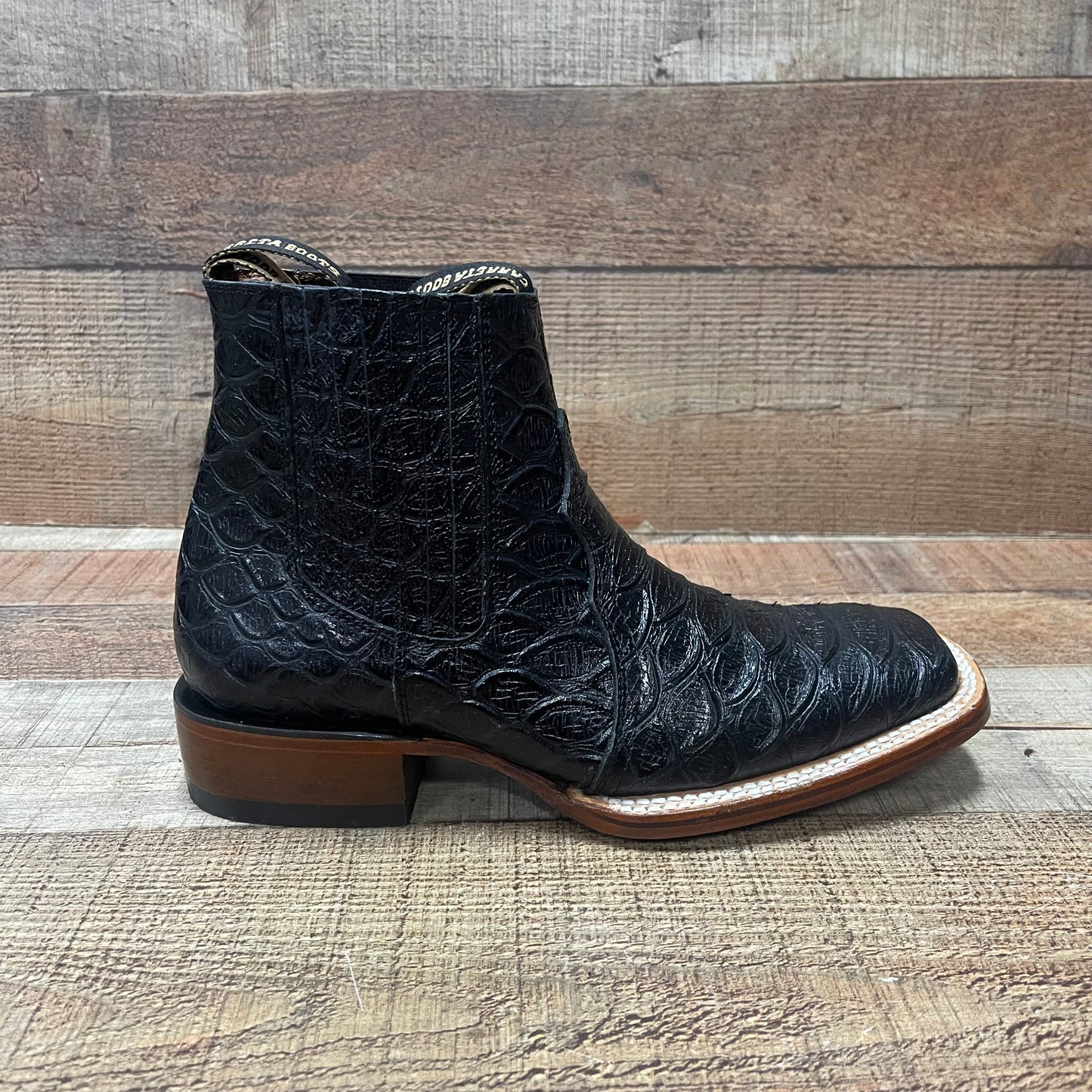 Men's Western Cowboy Jumbo Python Print Genuine Cowhide Leather Ankle Boot Botin Est.389 Piton Jumbo