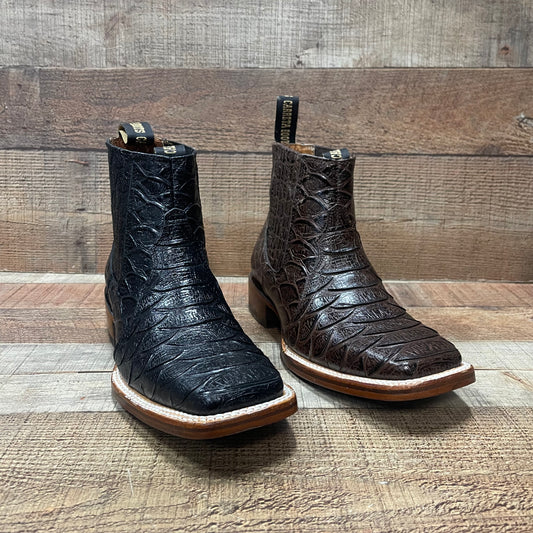 Men's Western Cowboy Jumbo Python Print Genuine Cowhide Leather Ankle Boot Botin Est.389 Piton Jumbo