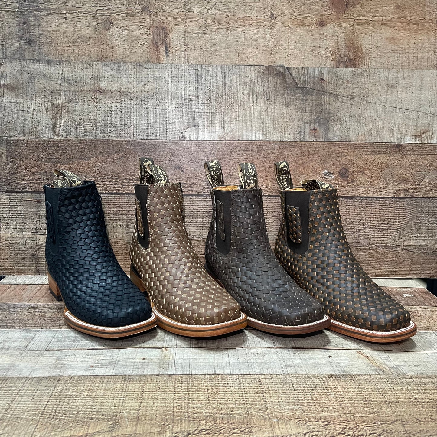 Men's Western Cowboy Woven Leather Square Toe Half Ankle Boot Botin Tejido Est.716 Petatillo