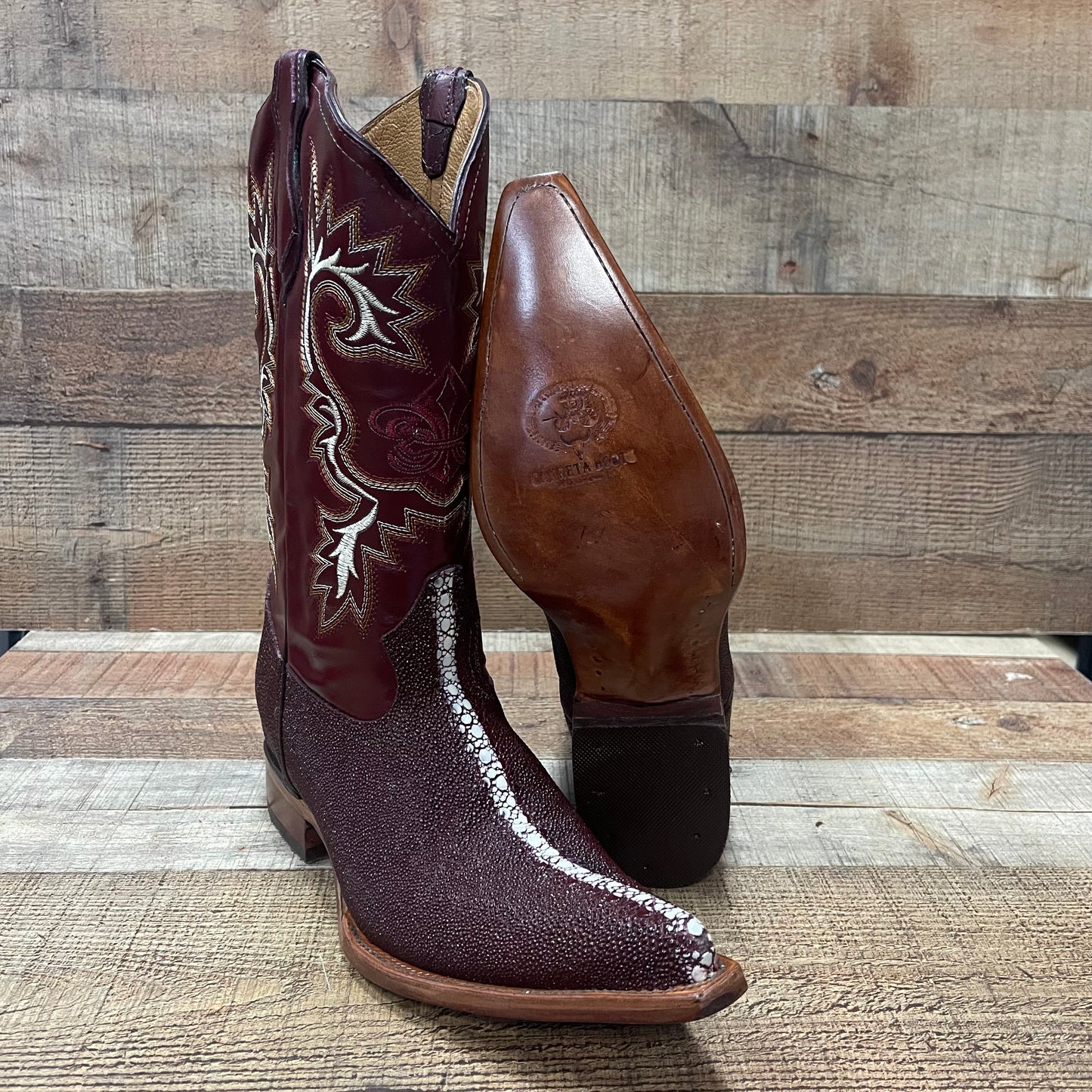 Men's Cowboy Western Exotic Stingray Print Pointed Toe Boot Bota Mantarraya Puntal Est.097