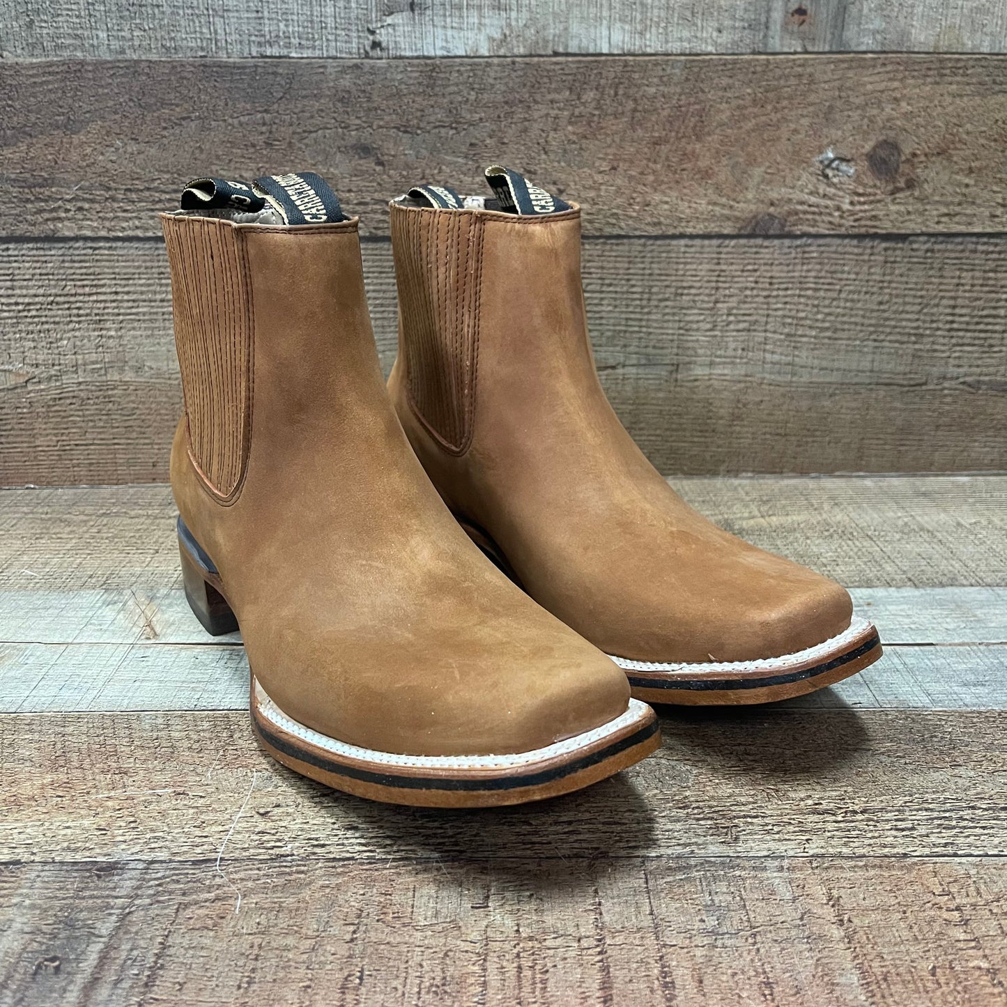 Men's Western Rodeo Cowboy Plain Genuine Leather Ankle Boot Botín Est.360 Nubuck Roble Suela Cuero