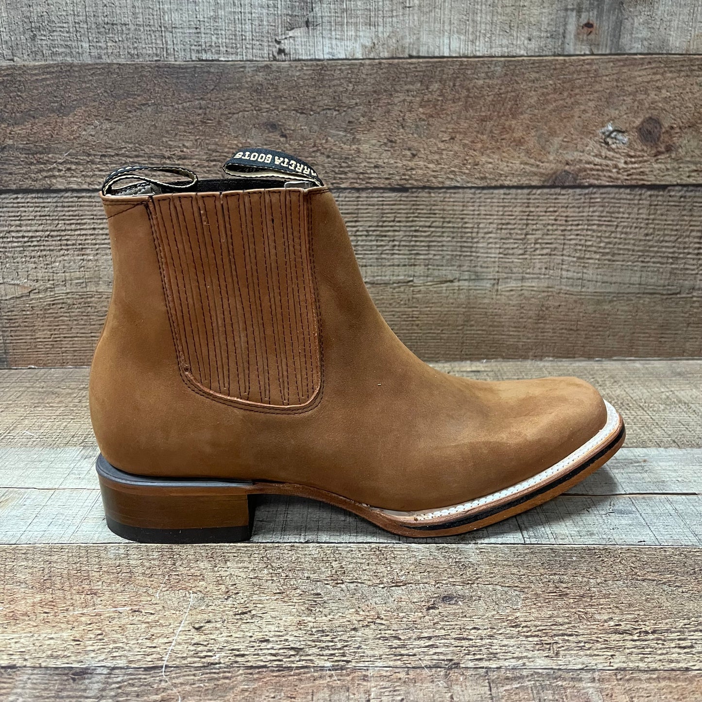 Men's Western Rodeo Cowboy Plain Genuine Leather Ankle Boot Botín Est.360 Nubuck Roble Suela Cuero
