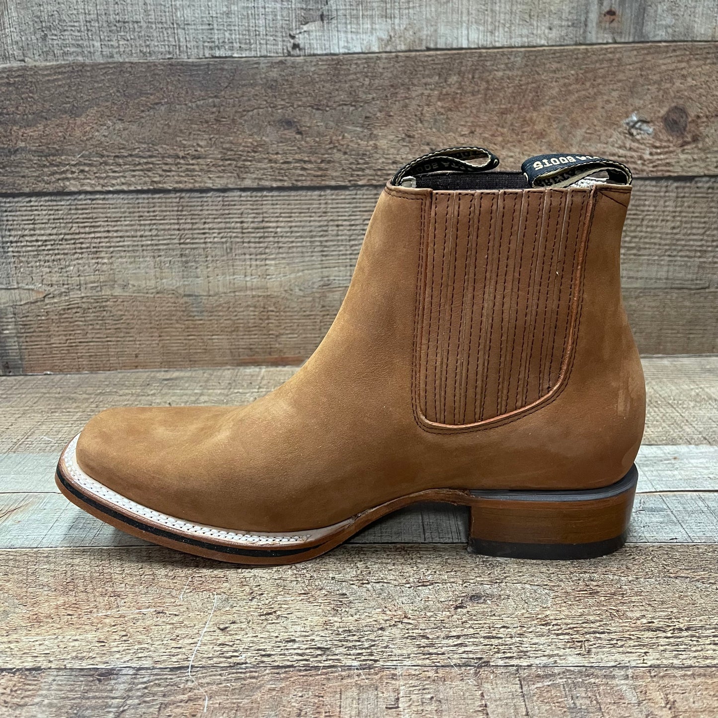 Men's Western Rodeo Cowboy Plain Genuine Leather Ankle Boot Botín Est.360 Nubuck Roble Suela Cuero