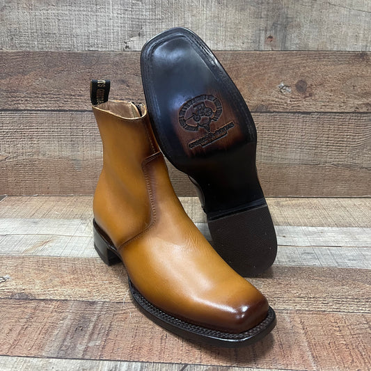 Men's Western Cowboy Zipper Genuine Leather Ankle Boots Dubai Toe Est. 266 Miel Difuminado