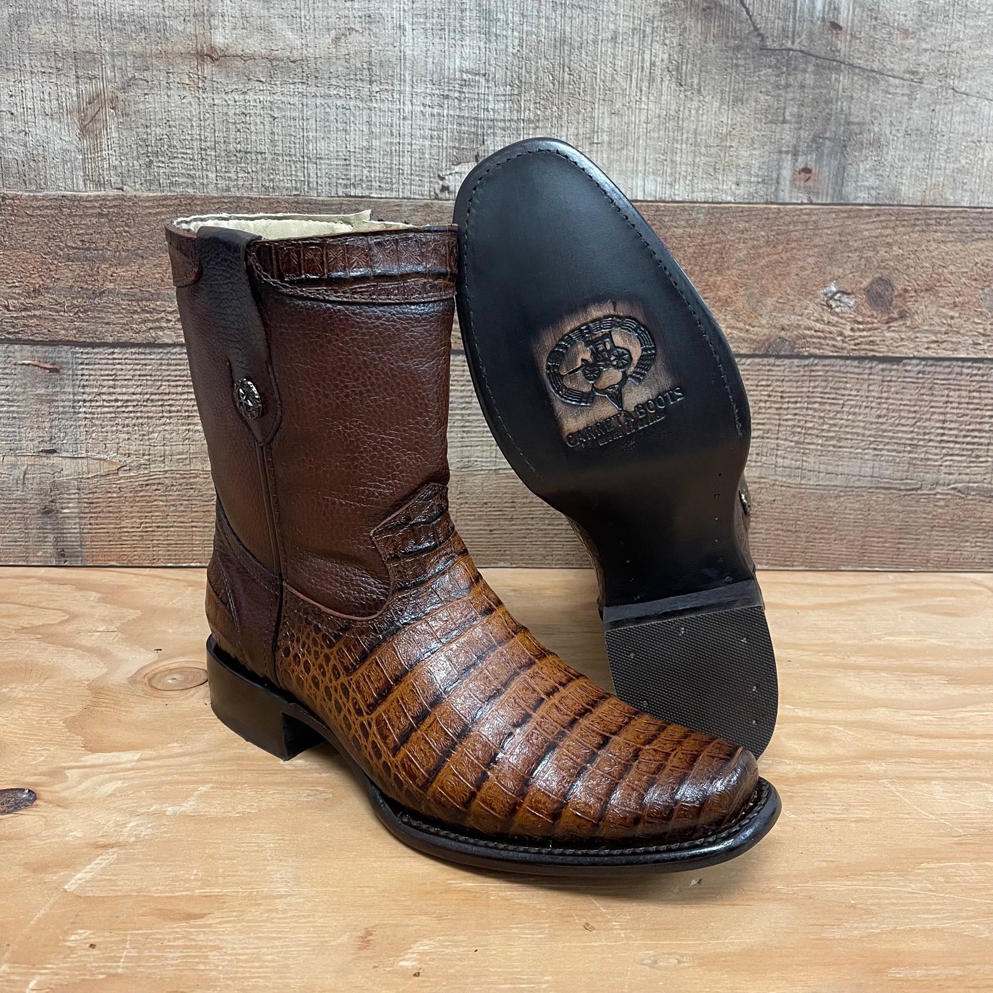 Men's Western Cowboy Genuine Leather with Zipper Crocodile Chest Print Est.268 Pecho Cocodrilo Cierre