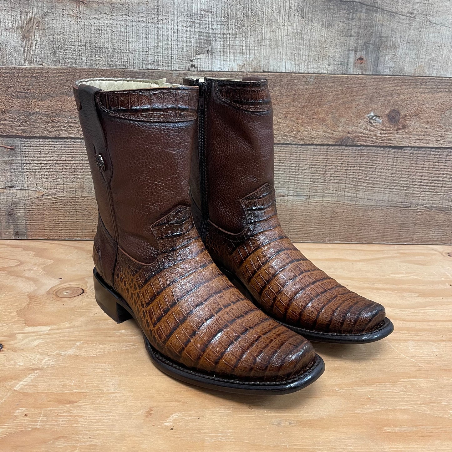 Men's Western Cowboy Genuine Leather with Zipper Crocodile Chest Print Est.268 Pecho Cocodrilo Cierre