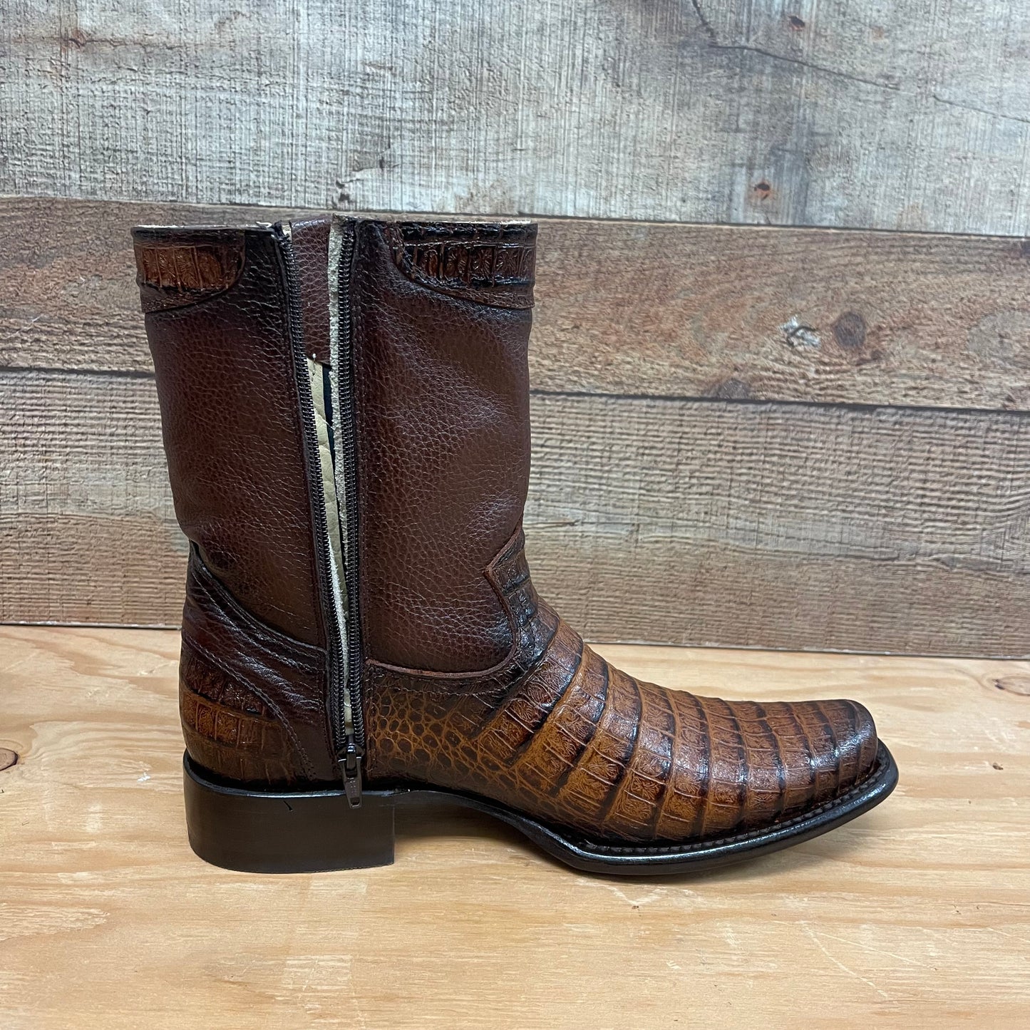 Men's Western Cowboy Genuine Leather with Zipper Crocodile Chest Print Est.268 Pecho Cocodrilo Cierre