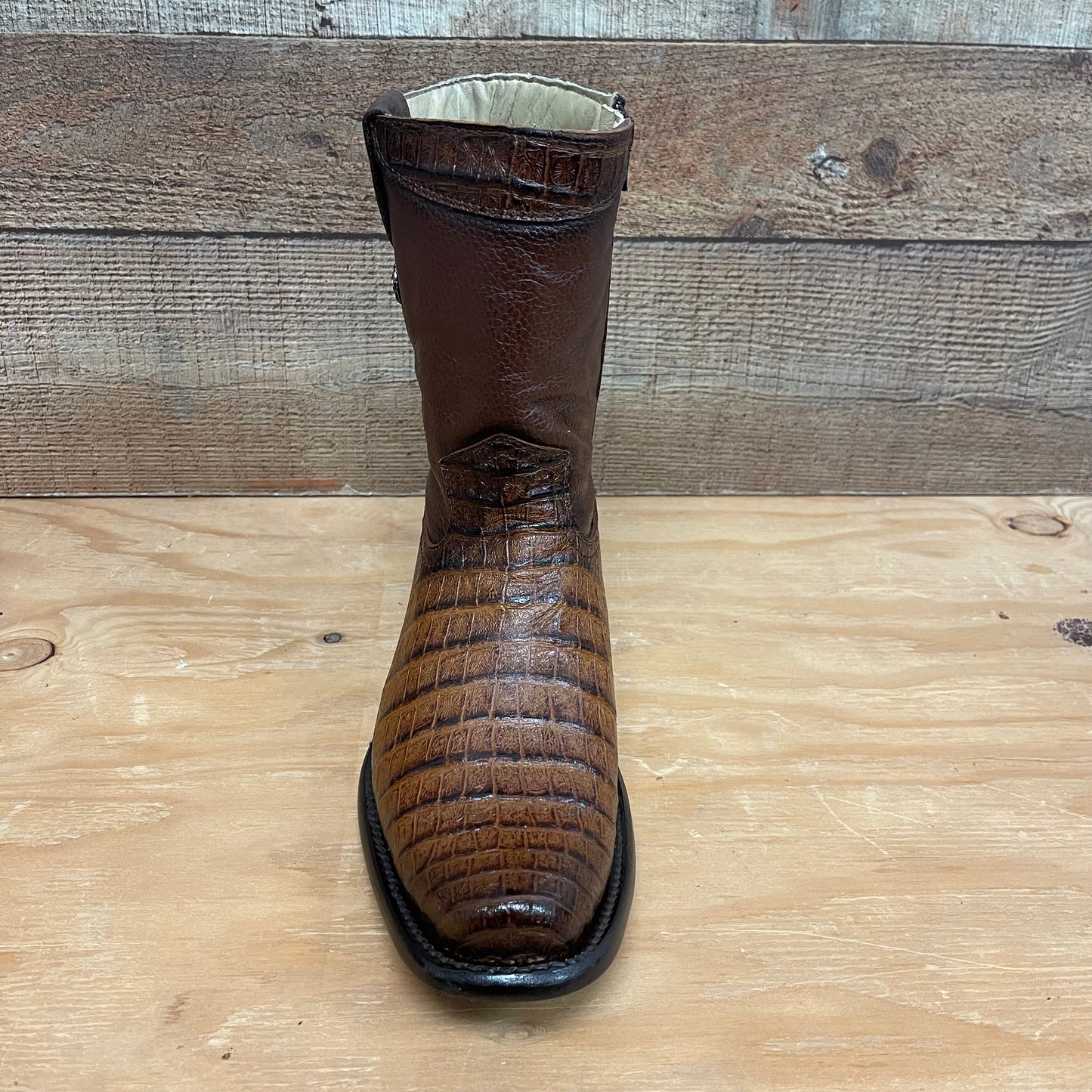 Men's Western Cowboy Genuine Leather with Zipper Crocodile Chest Print Est.268 Pecho Cocodrilo Cierre