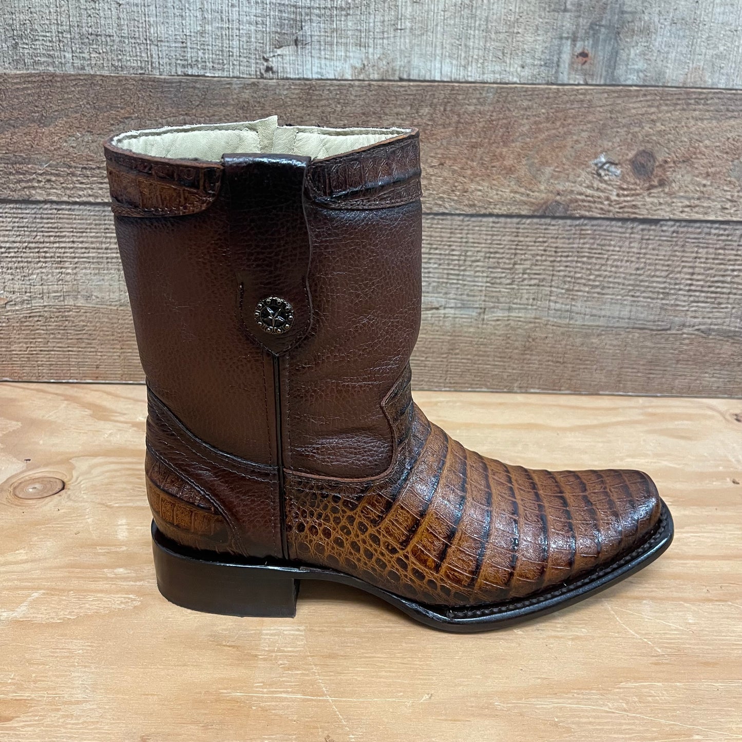Men's Western Cowboy Genuine Leather with Zipper Crocodile Chest Print Est.268 Pecho Cocodrilo Cierre