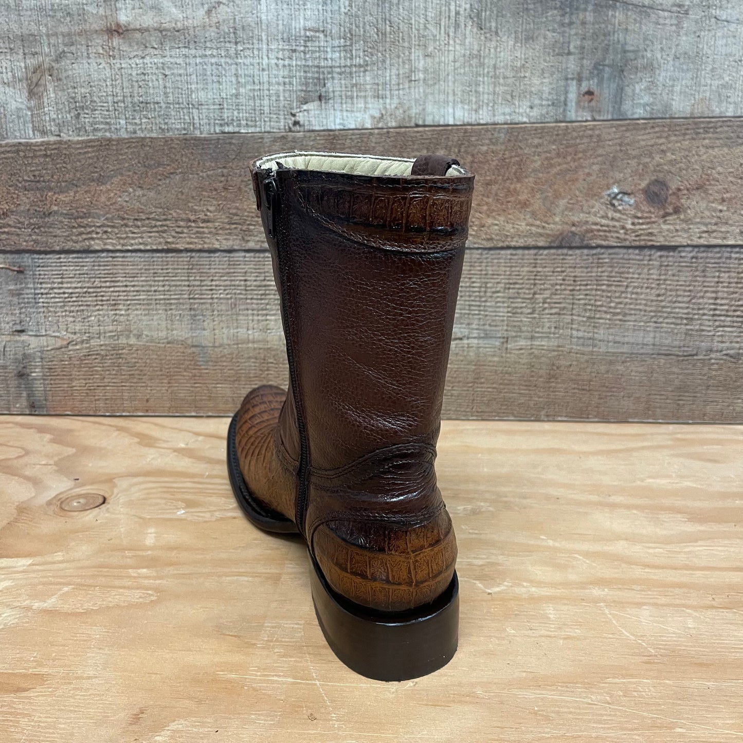 Men's Western Cowboy Genuine Leather with Zipper Crocodile Chest Print Est.268 Pecho Cocodrilo Cierre