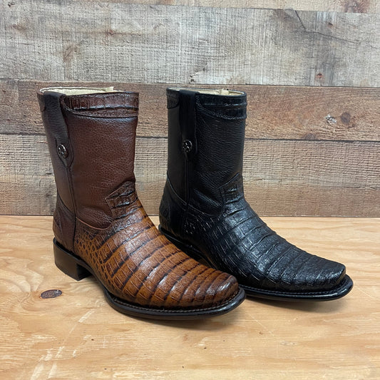 Men's Western Cowboy Genuine Leather with Zipper Crocodile Chest Print Est.268 Pecho Cocodrilo Cierre